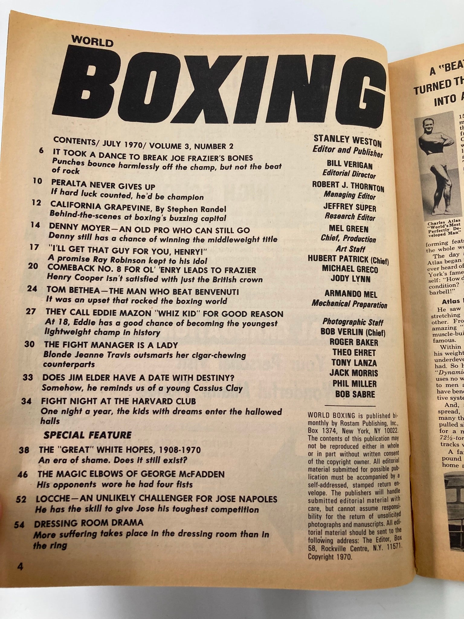 VTG World Boxing Magazine July 1970 George Chuvalo, Jerry Quarry No Label