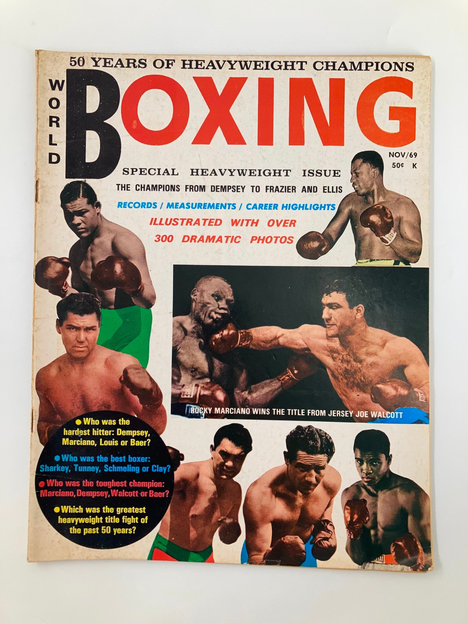 VTG World Boxing Magazine November 1969 Rocky Marciano v Joe Walcott No Label