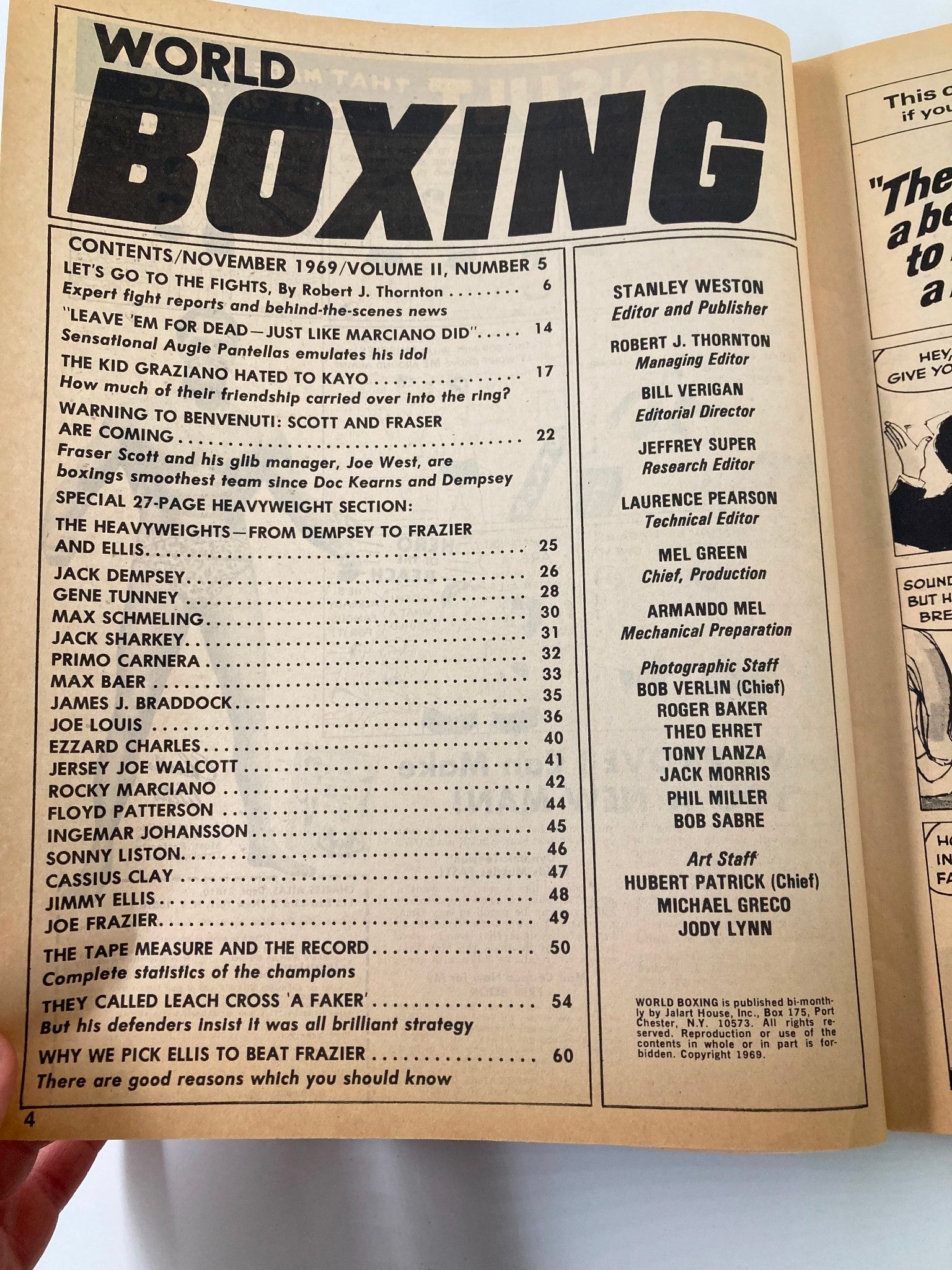 VTG World Boxing Magazine November 1969 Rocky Marciano v Joe Walcott No Label