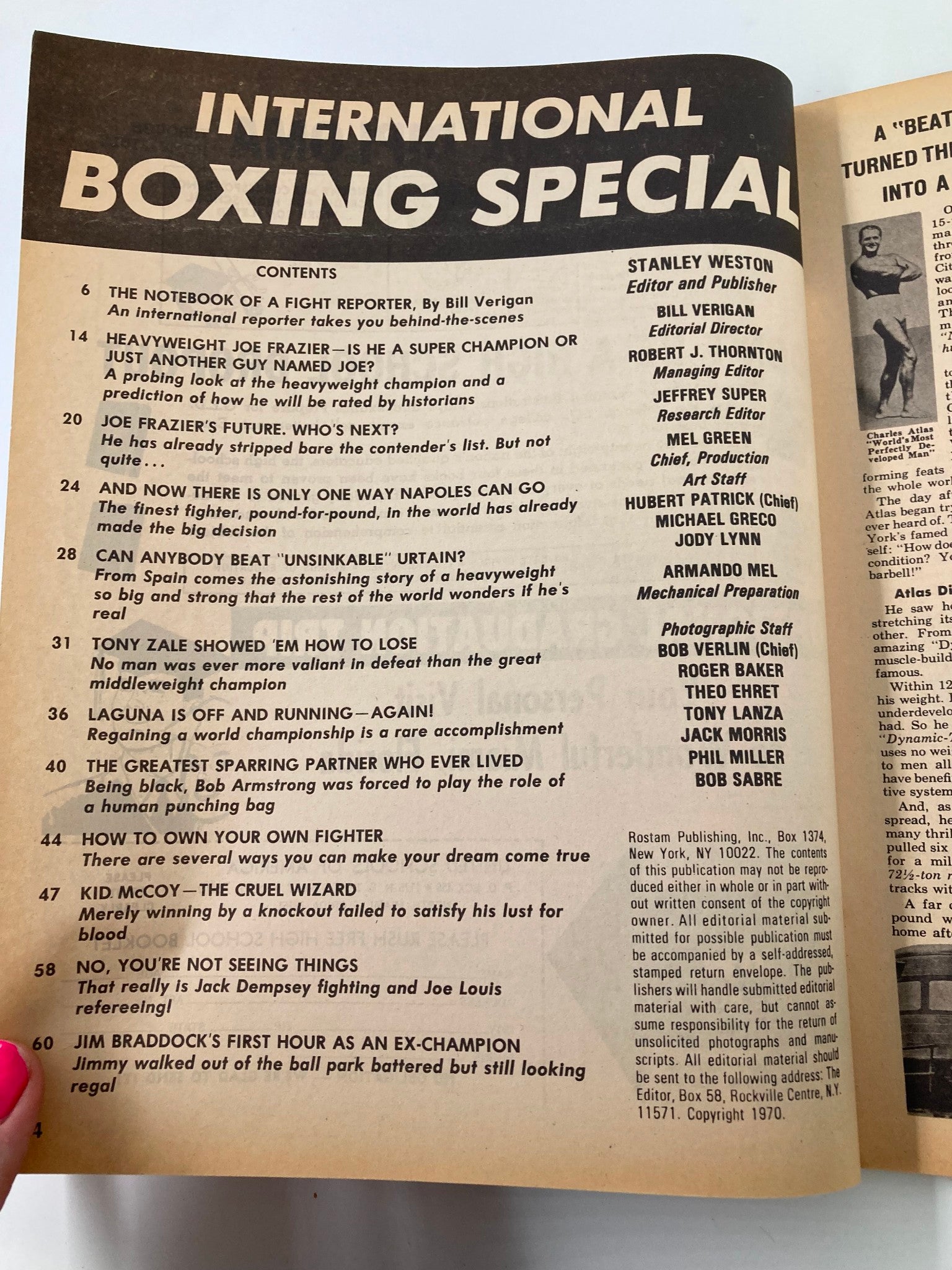 VTG International Boxing Special 1970 Heavyweight Joe Frazier No Label