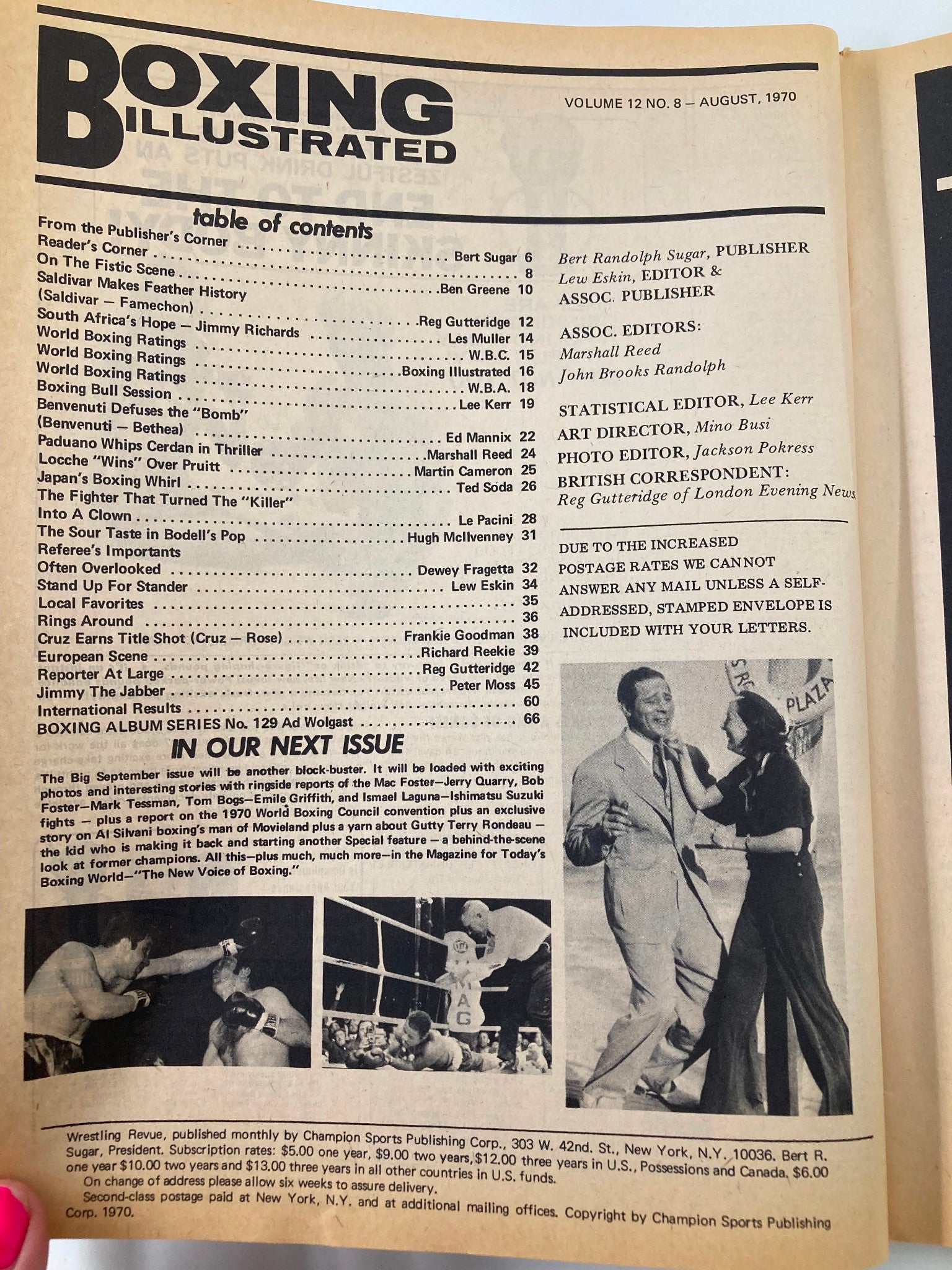 VTG Boxing Illustrated Magazine August 1970 Saldivar Regains Crown No Label