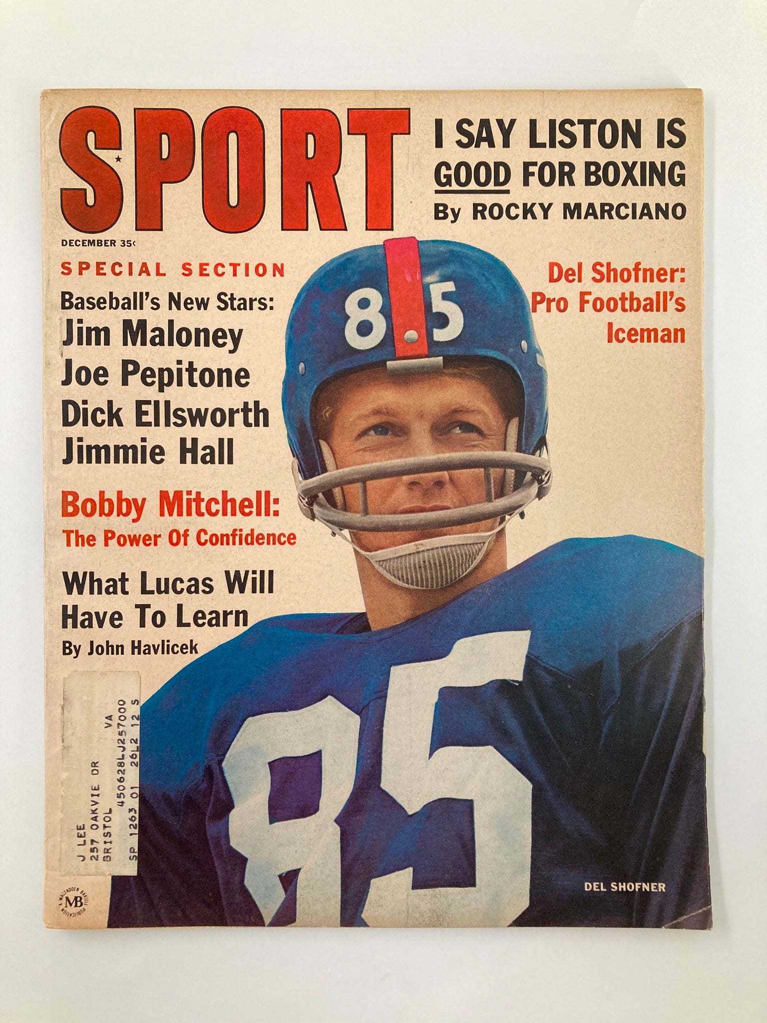 VTG Sport Magazine December 1963 Del Shofner Pro Football's Iceman