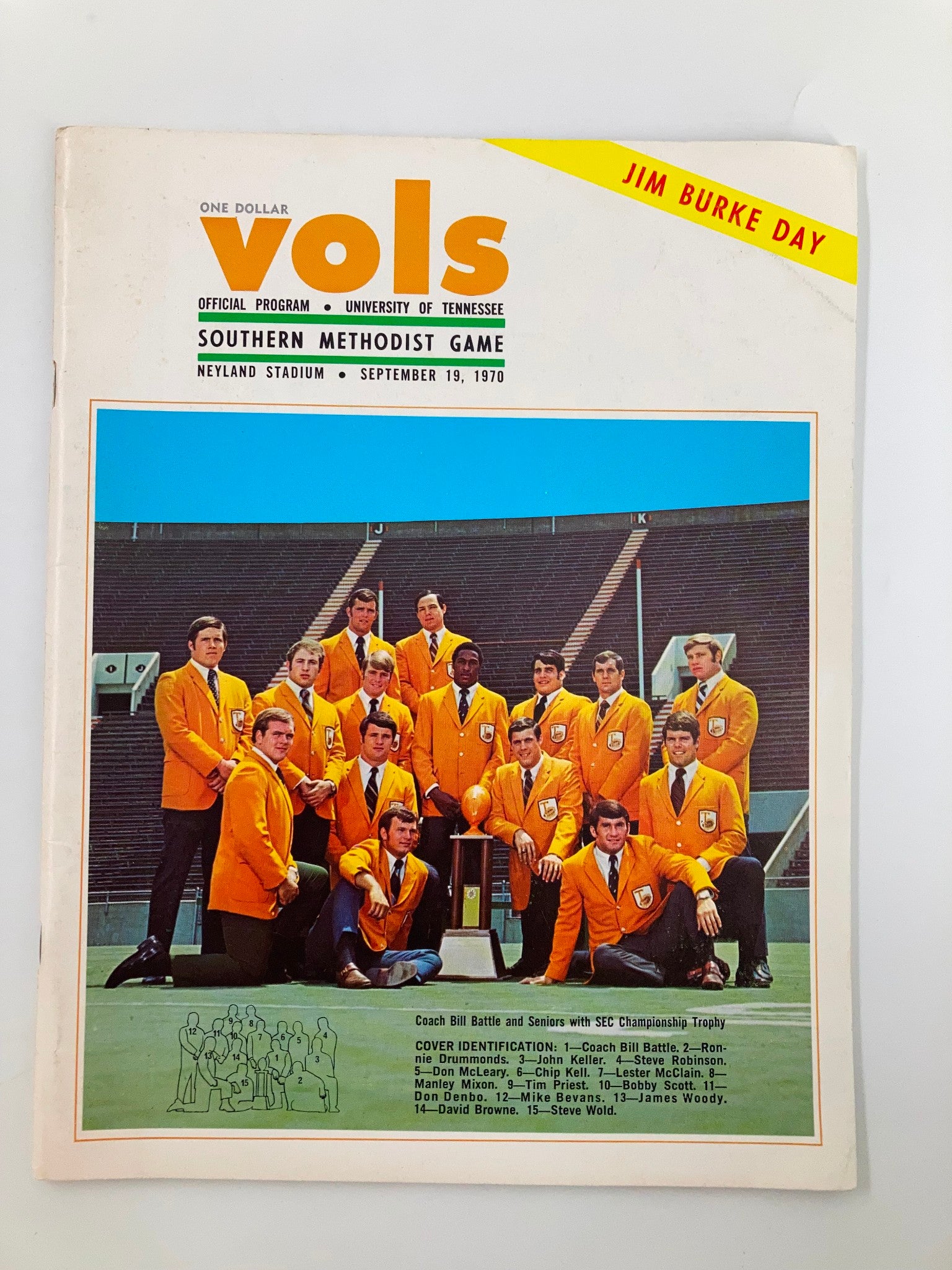 VTG Vols Official Program September 19 1970 Coach Bill Battle & Seniors No Label