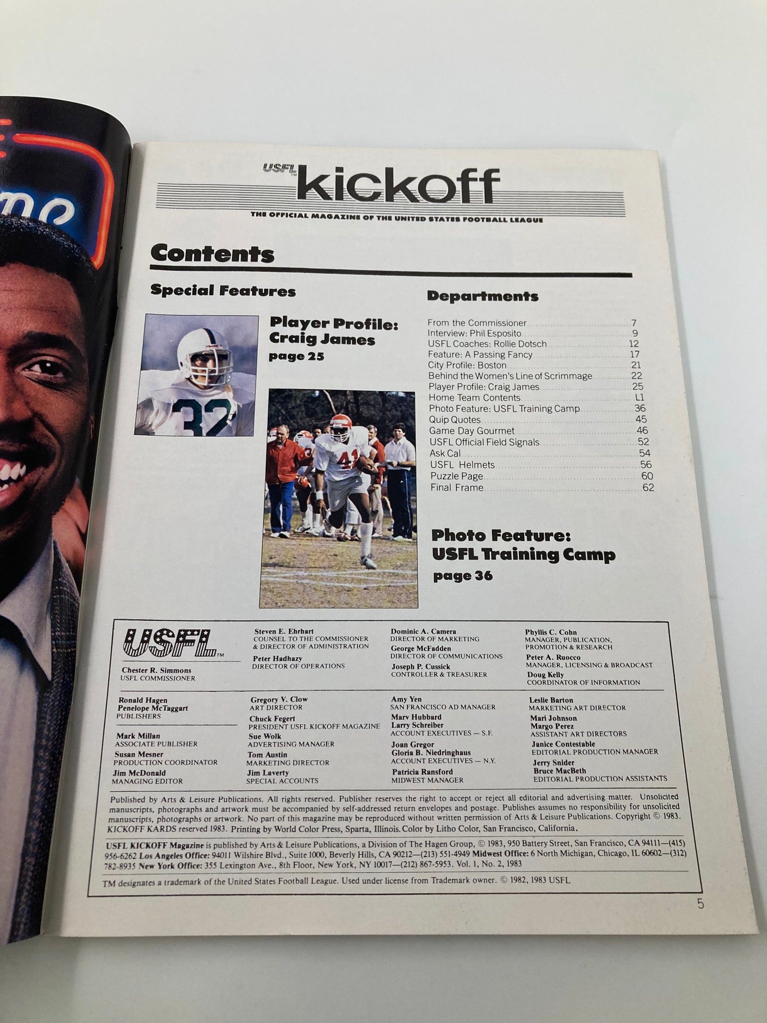 VTG USFL Kickoff Magazine 1983 Craig James, Phil Esposito No Label