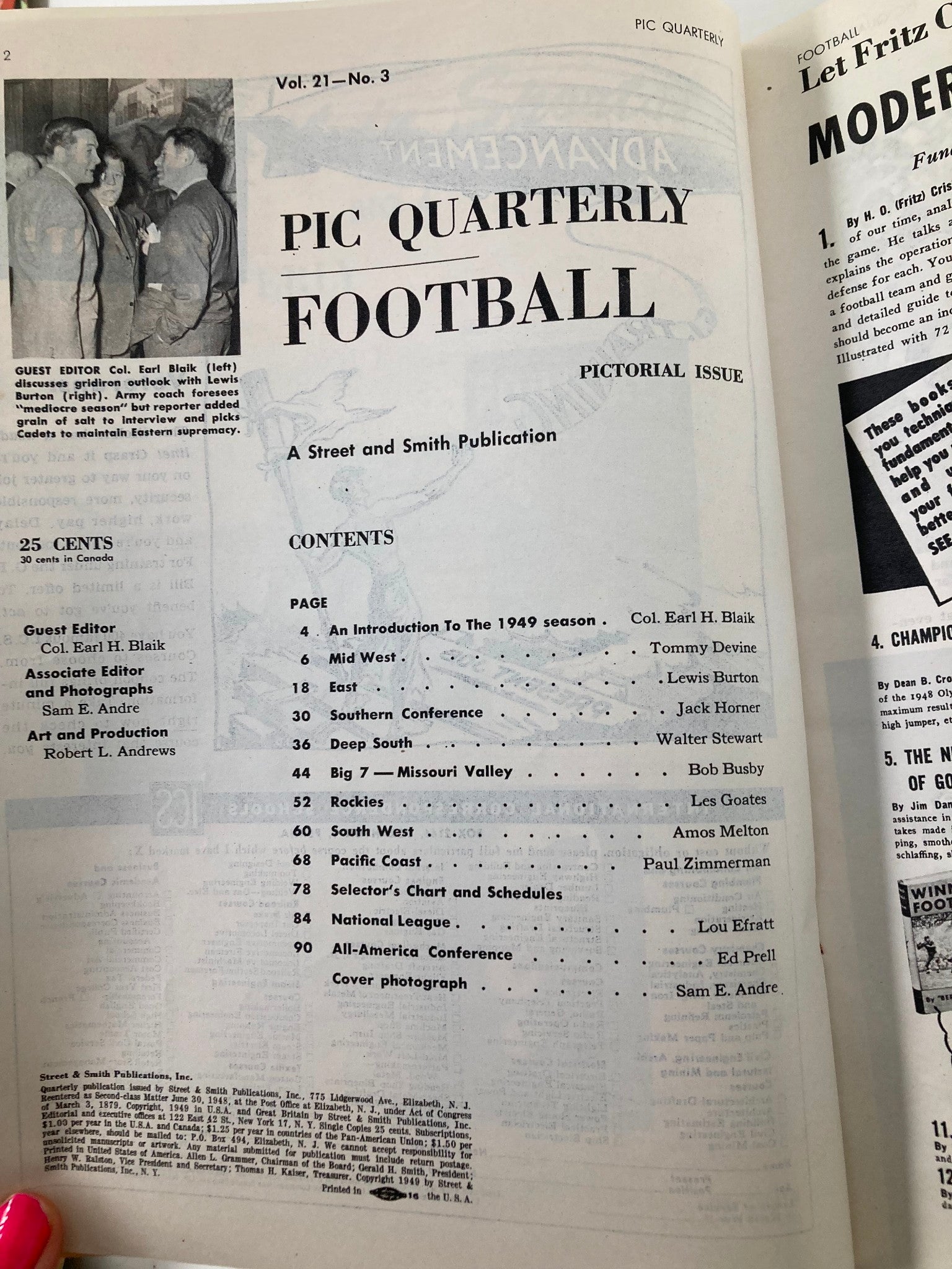 VTG Pic Quarterly Football Pictorial Issue Autumn 1949 Charley Justice No Label