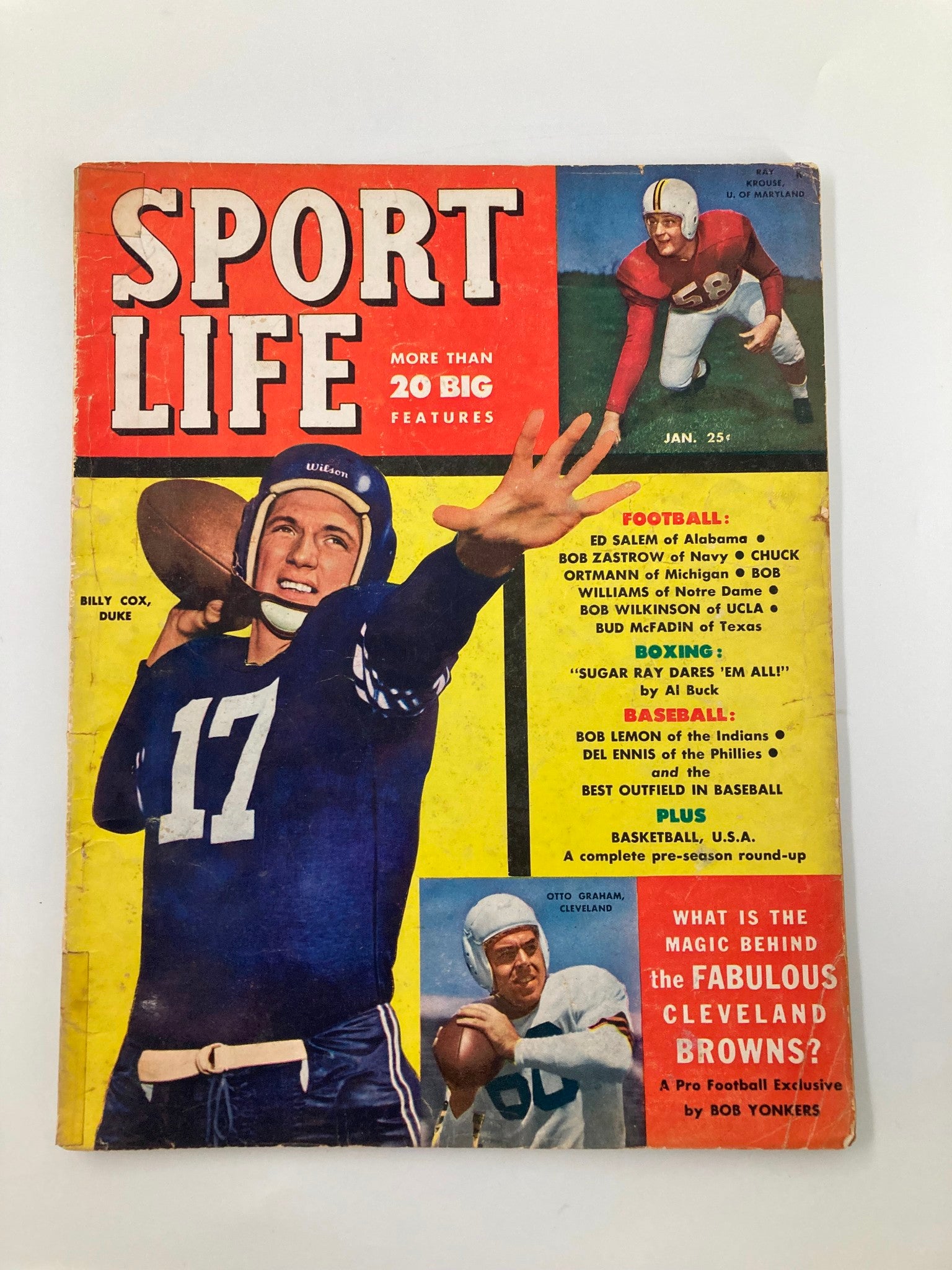 VTG Sport Life Magazine January 1951 Billy Cox and Otto Graham No Label