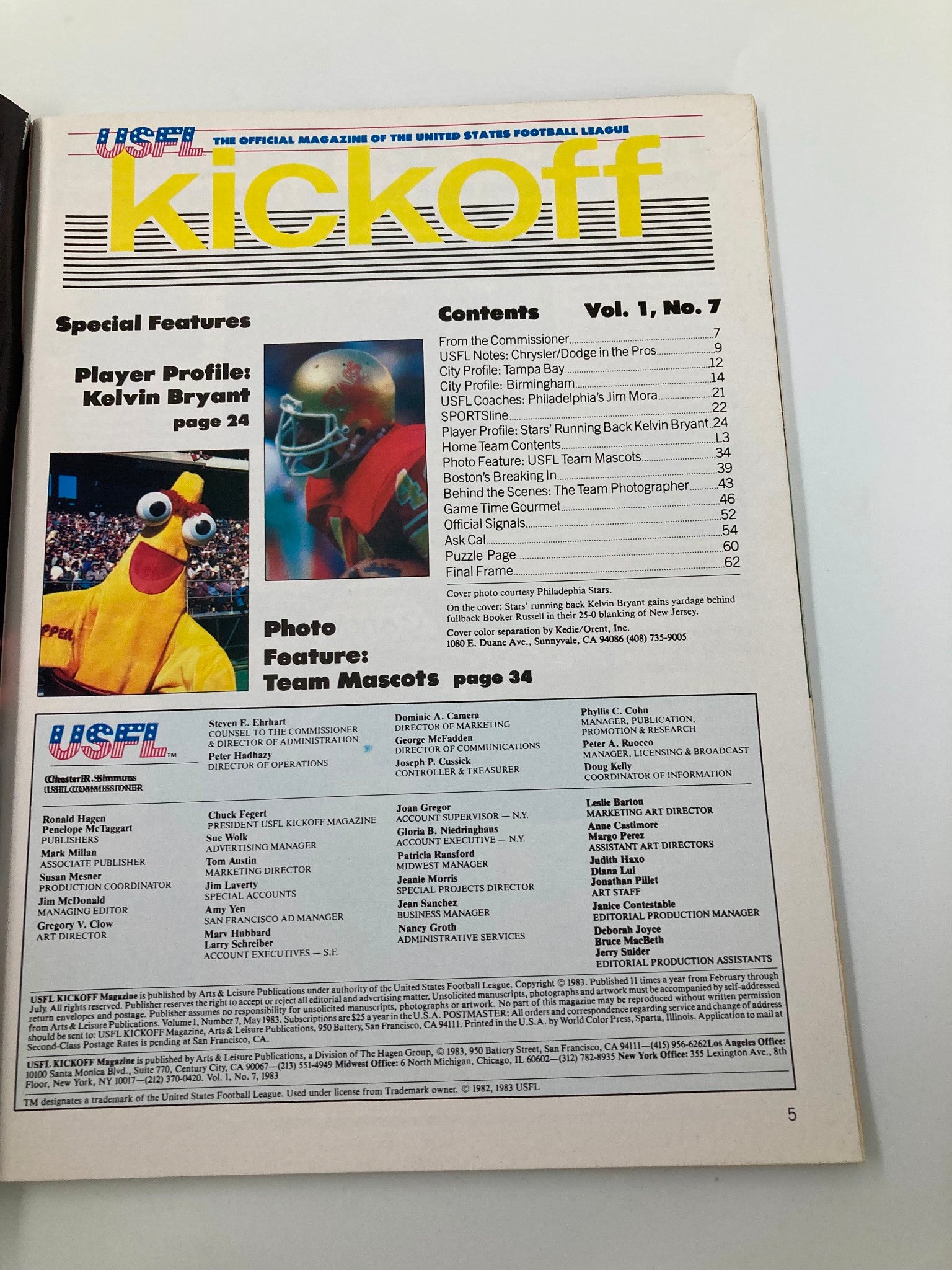 VTG USFL Kickoff Magazine 1983 Vol 1 #7 Player Profile Kelvin Bryant No Label