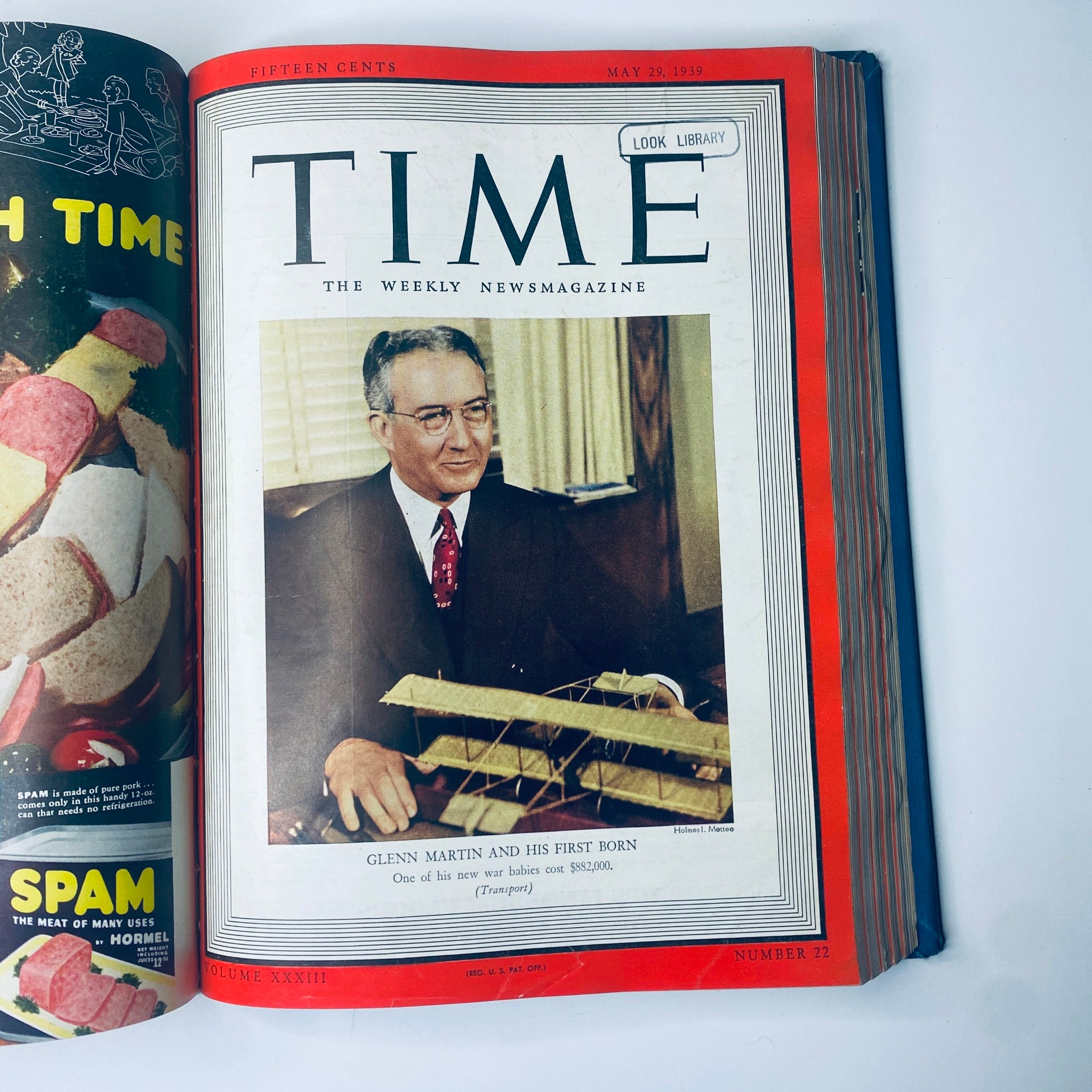 Time Magazine cover featuring Glenn Martin and his first born, with an emphasis on innovation in transport, dated May 29, 1939. From the Time Library Bound weekly magazine April-June 1939.