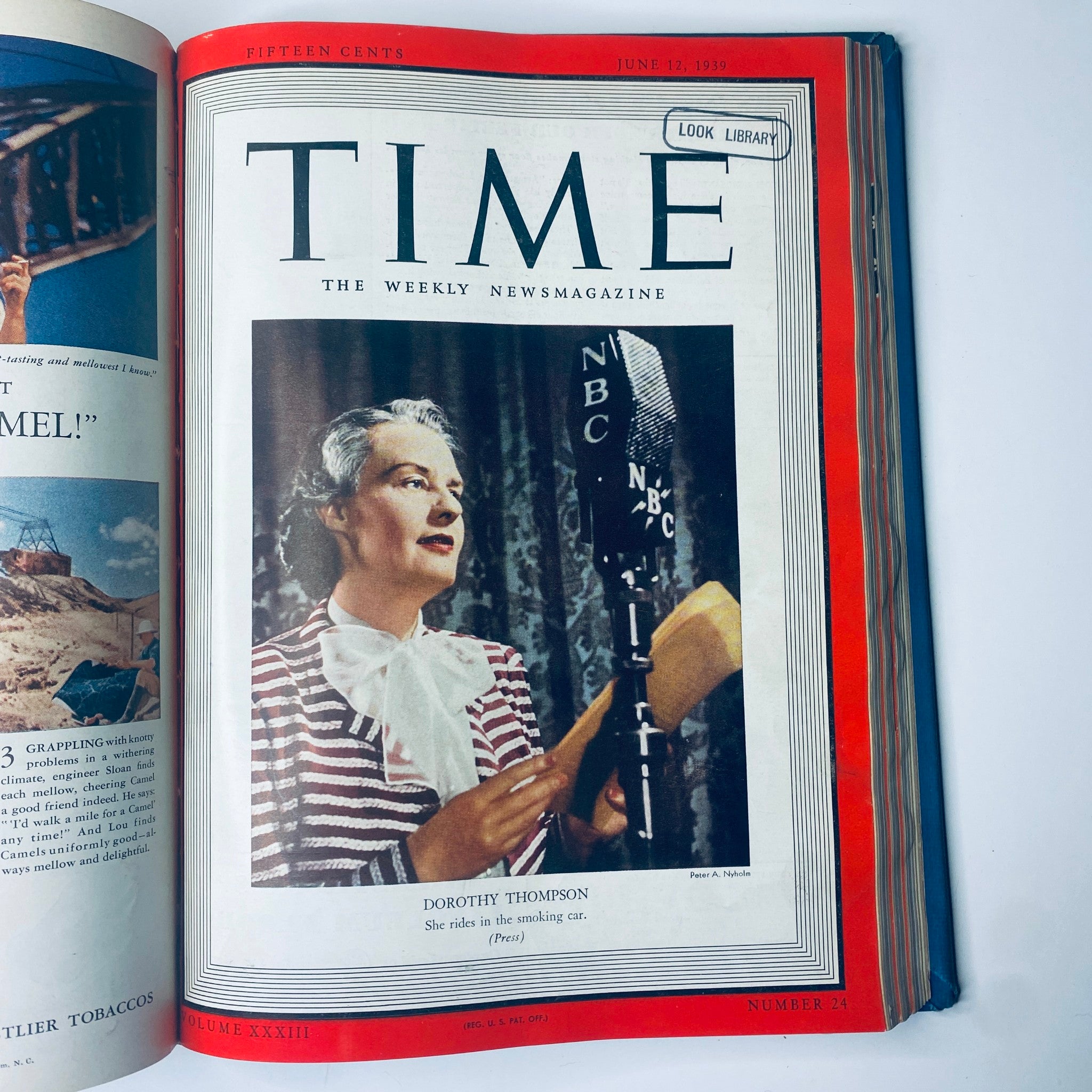 Time Magazine cover with Dorothy Thompson, dated June 12, 1939, showcasing her contribution to journalism. Part of Time Library Bound weekly magazine April-June 1939.