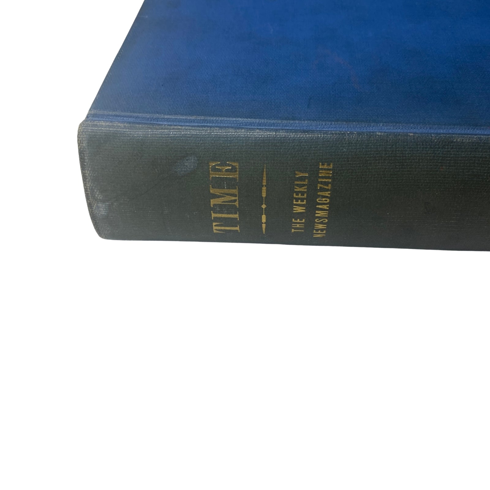 Close-up view of the spine of Time Magazine Library Bound October to December 1939, featuring the magazine title in gold lettering.