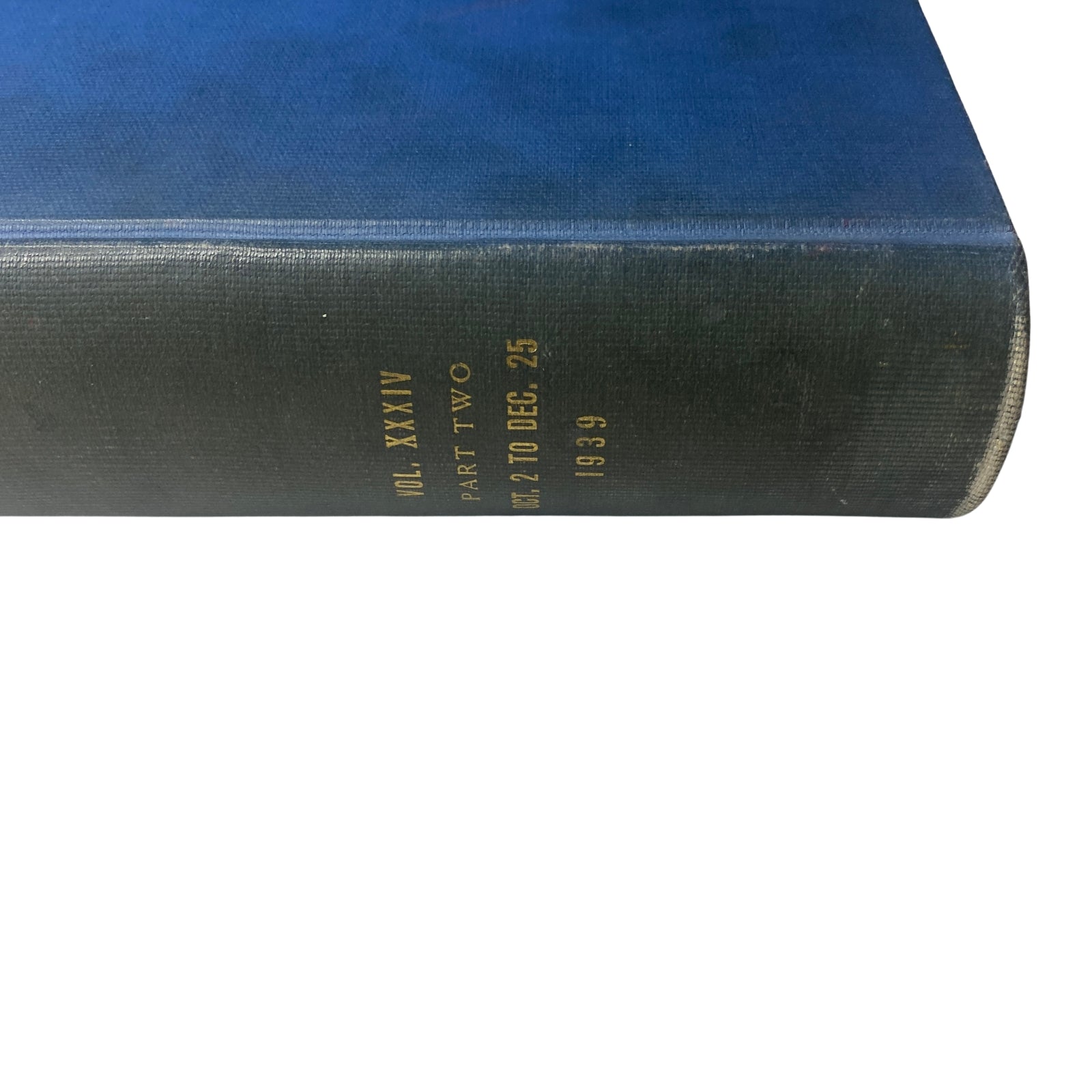 Spine view of a library bound edition of Time Magazine, titled 'Time Magazine Library Bound October- Dec 1939 Scarlett O’Hara Gone with the Wind', showcasing the volume number and date.