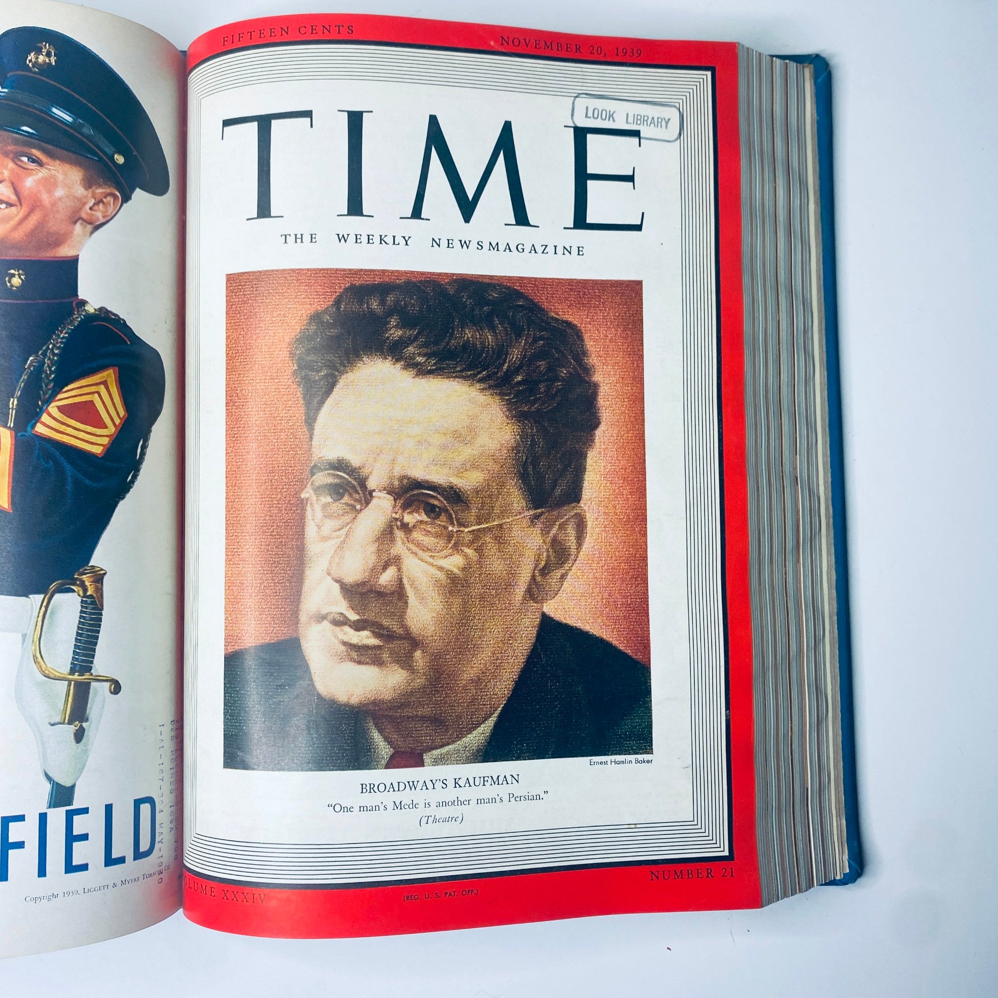 Time Magazine Library Bound October- Dec 1939 featuring Broadway playwright George S. Kaufman on the cover dated November 20, 1939, with a quote about the complexities of theater.