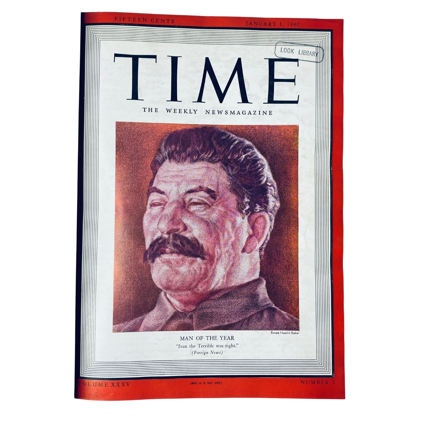 Cover of Time Magazine, January 1, 1940, featuring Joseph Stalin as Man of the Year. The magazine highlights the significant political context of the era with the phrase 'Ivan the Terrible was right.' This issue marks the beginning of a library-bound collection for early 1940s events.