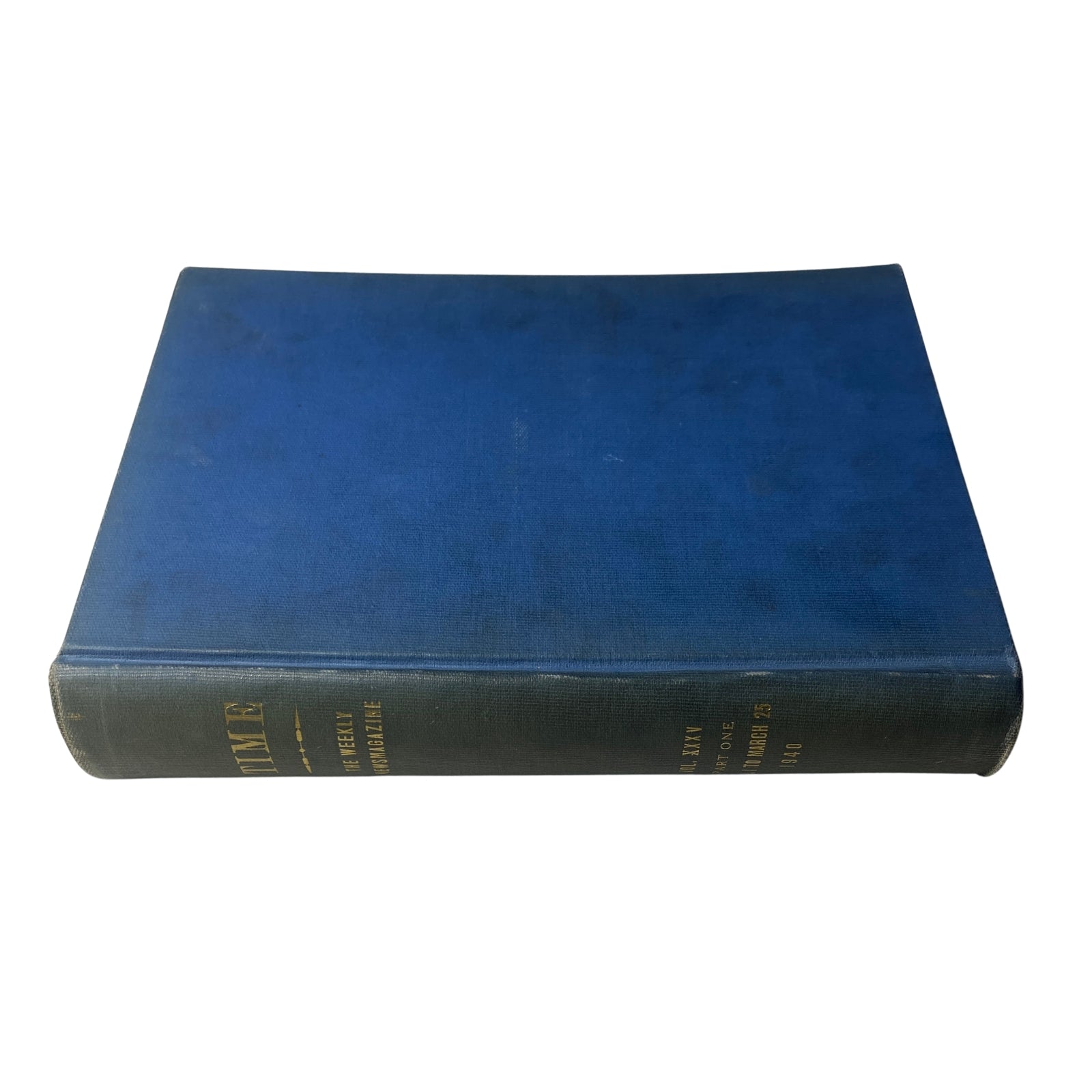 Detailed view of the spine of the Time Magazine Library edition, highlighting volume number and publication year 1940. Title reads 'Time: Weekly Magazine'.