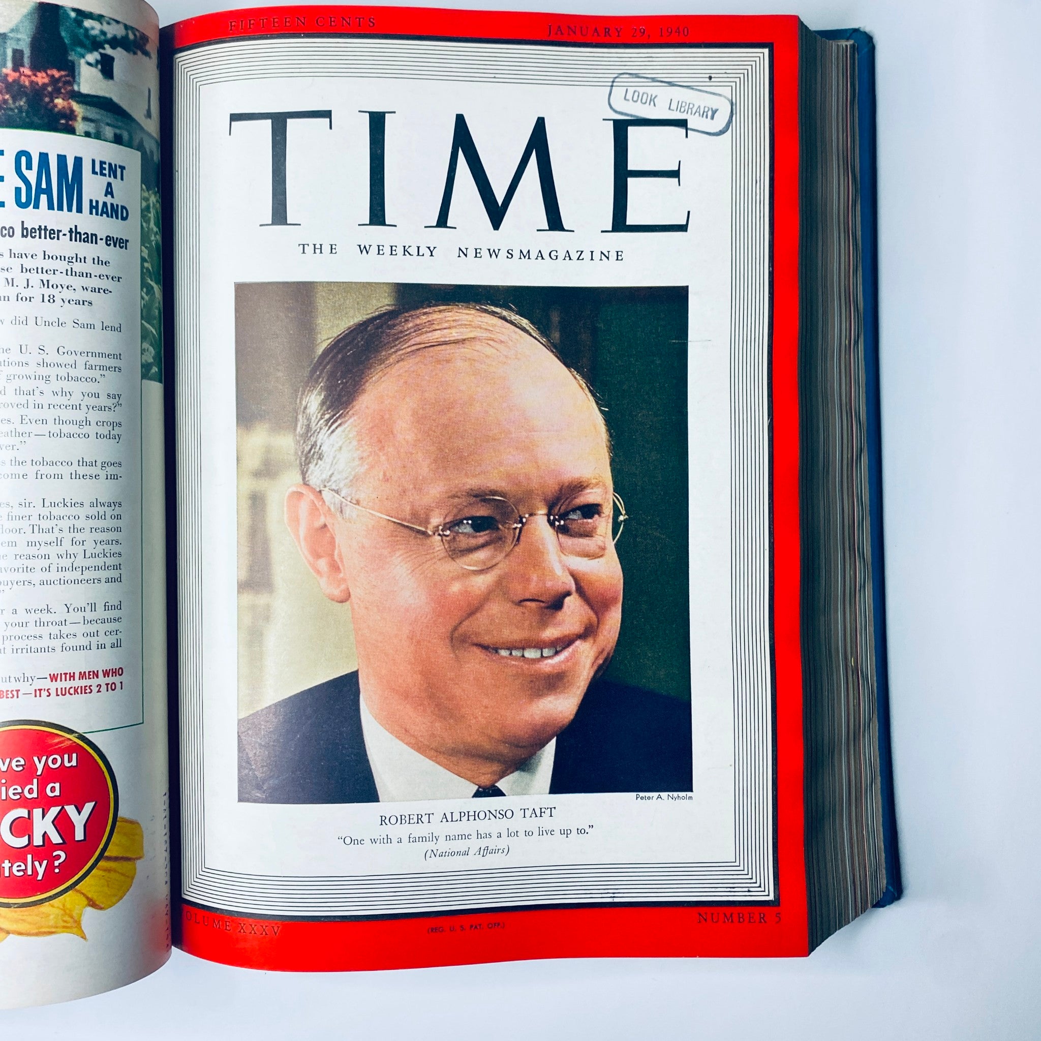 January 29, 1940 cover of Time Magazine Library Bound January - March 25, 1940 featuring Robert Alphonso Taft.