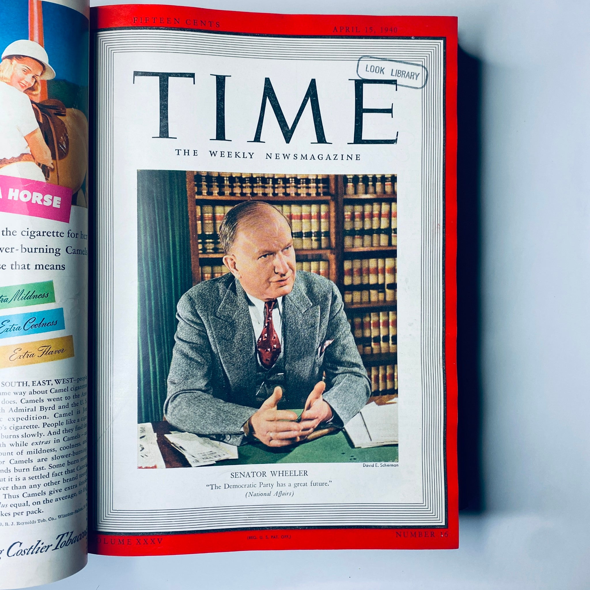 Cover page of Time Magazine from April 15, 1940, featuring U.S. Senator Burton K. Wheeler, part of the Time Library Bound Weekly covering April 1 to June 24, 1940.