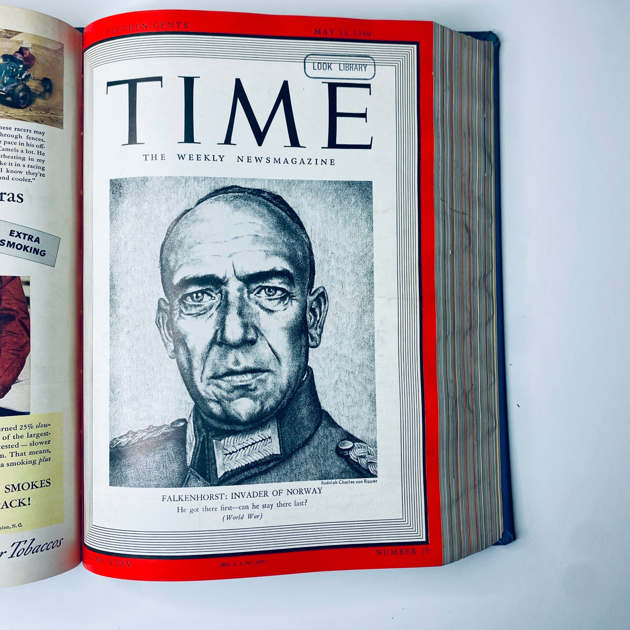 Time Magazine Library Bound Weekly April 1 to June 24, 1940 featuring General Nikolaus von Falkenhorst, the invader of Norway, emphasizing military strategies during World War II.