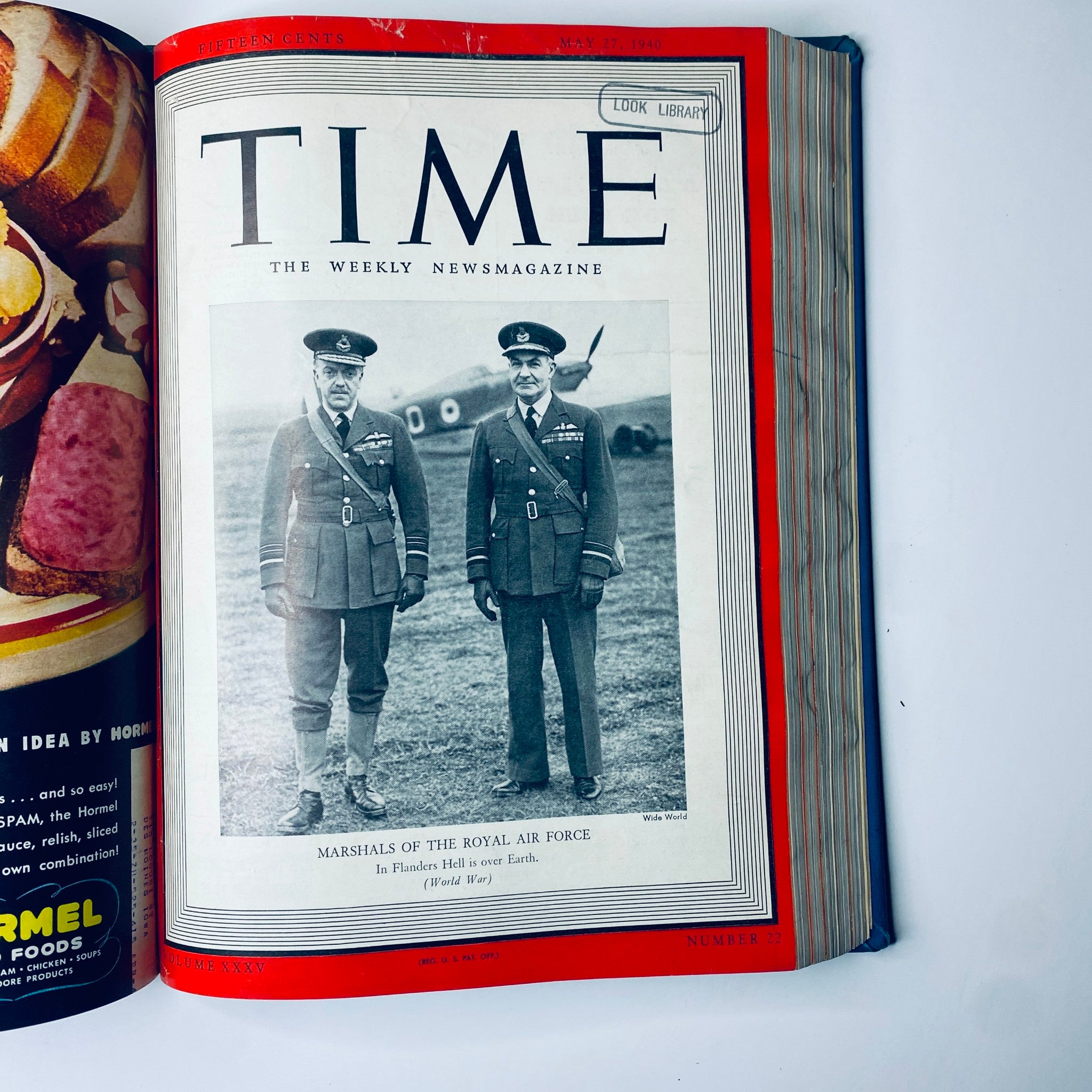 Cover of Time Library Bound Weekly Magazine – April 1 to June 24, 1940 featuring Marshals of the Royal Air Force with a caption discussing World War I.