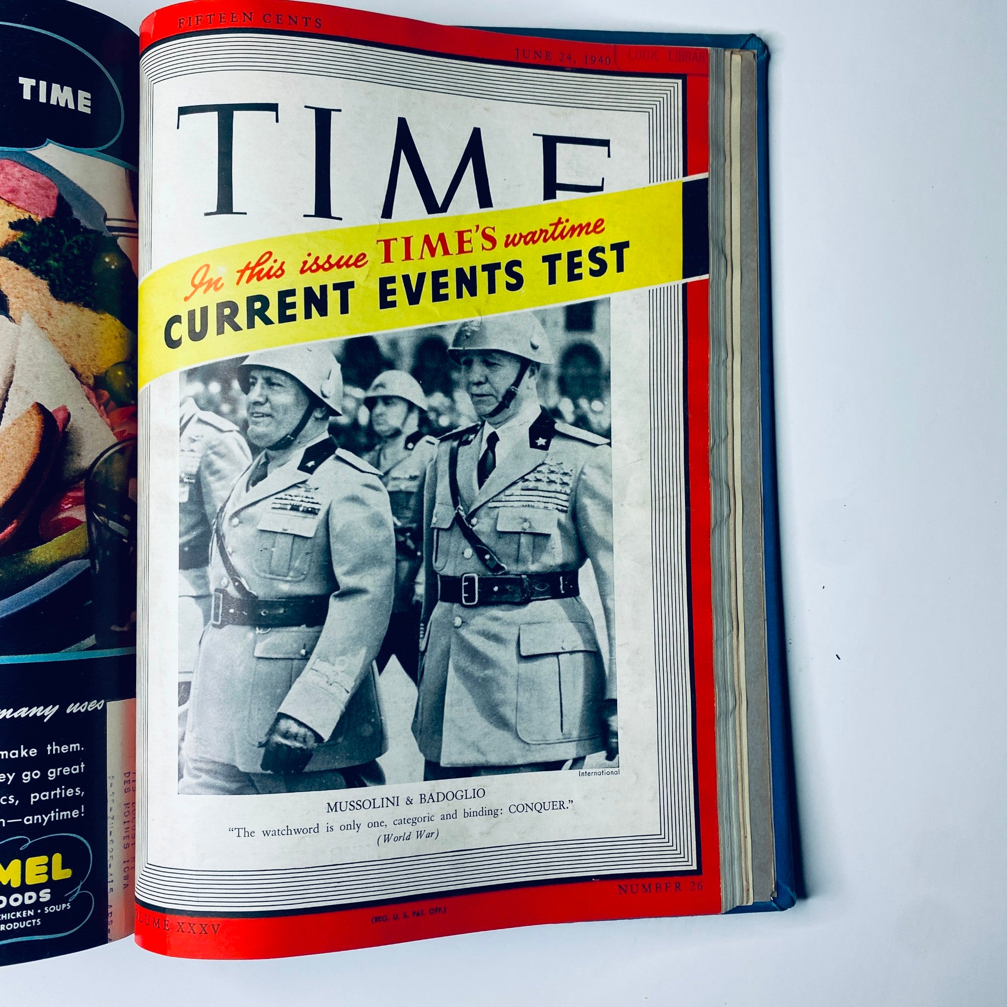 Cover of Time Library Bound Weekly Magazine – April 1 to June 24, 1940 depicting Mussolini and Badoglio, reflecting their roles during World War II.