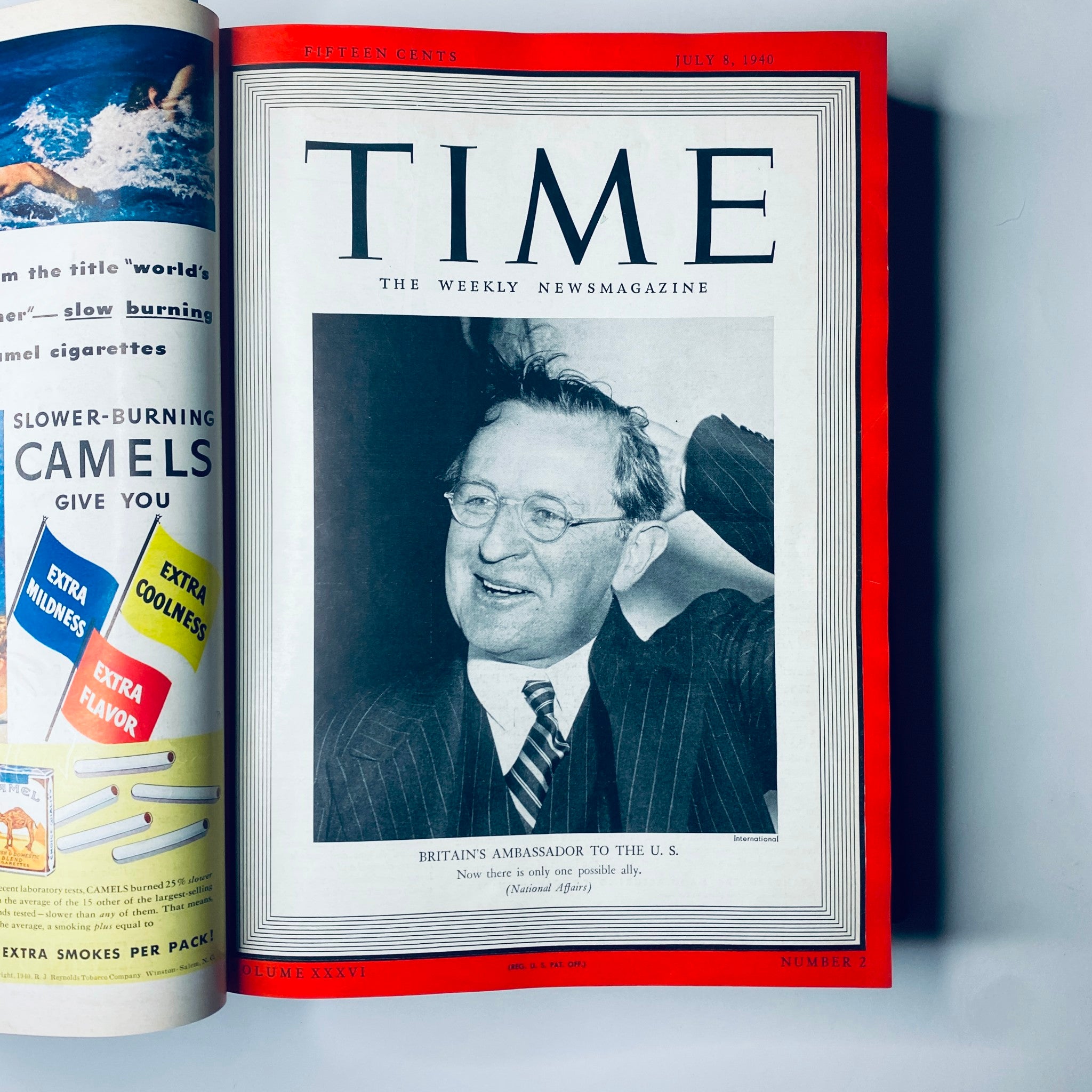 Cover of Time Magazine, Library Bound volume July 8, 1940, featuring Britain's Ambassador to the U.S., with the title 'Time: The Weekly Newsmagazine'.