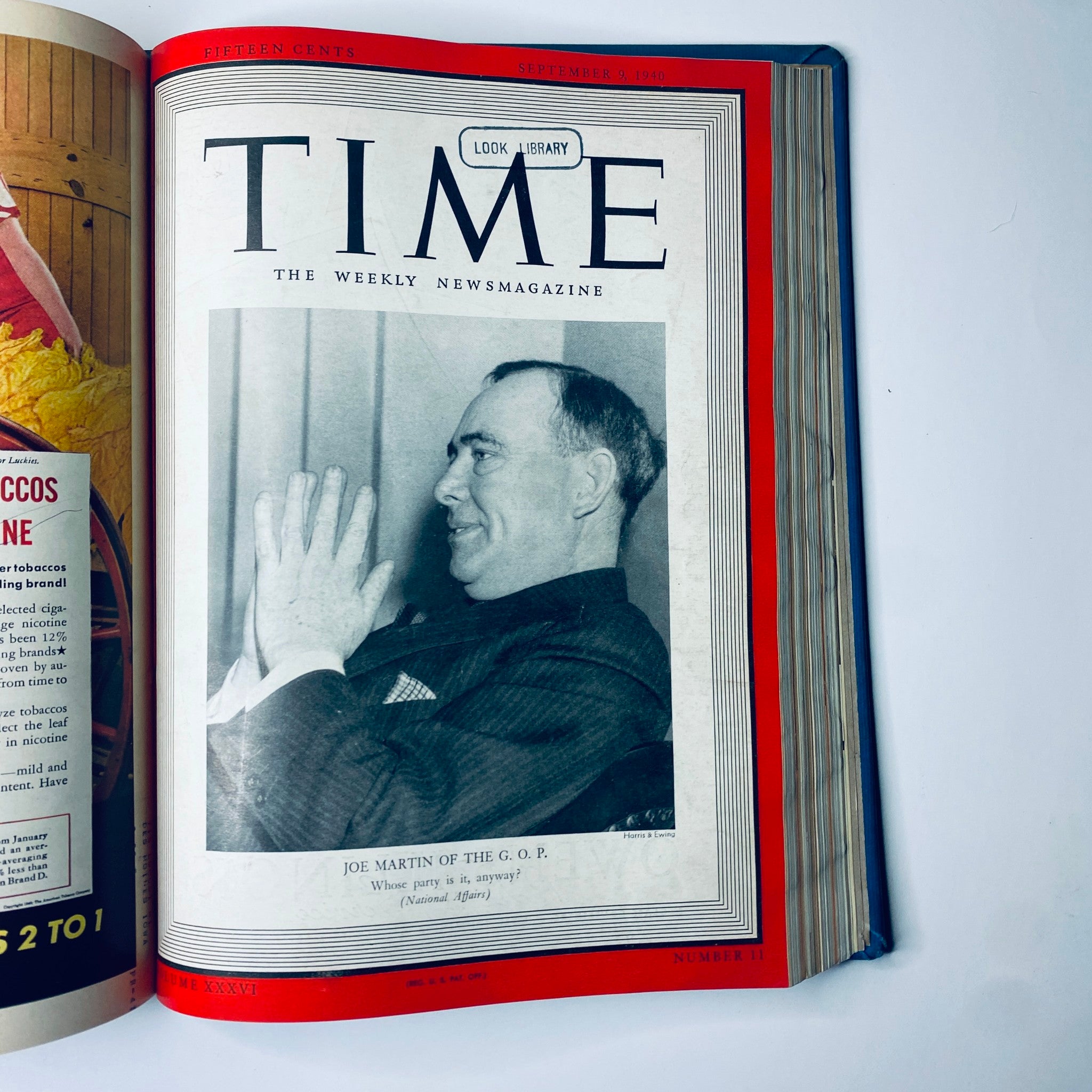Time Magazine Library Bound July 1, 1940 - September 30, 1940 Winston Churchill, featuring Joe Martin of the G.O.P. on the cover, dated September 9, 1940.
