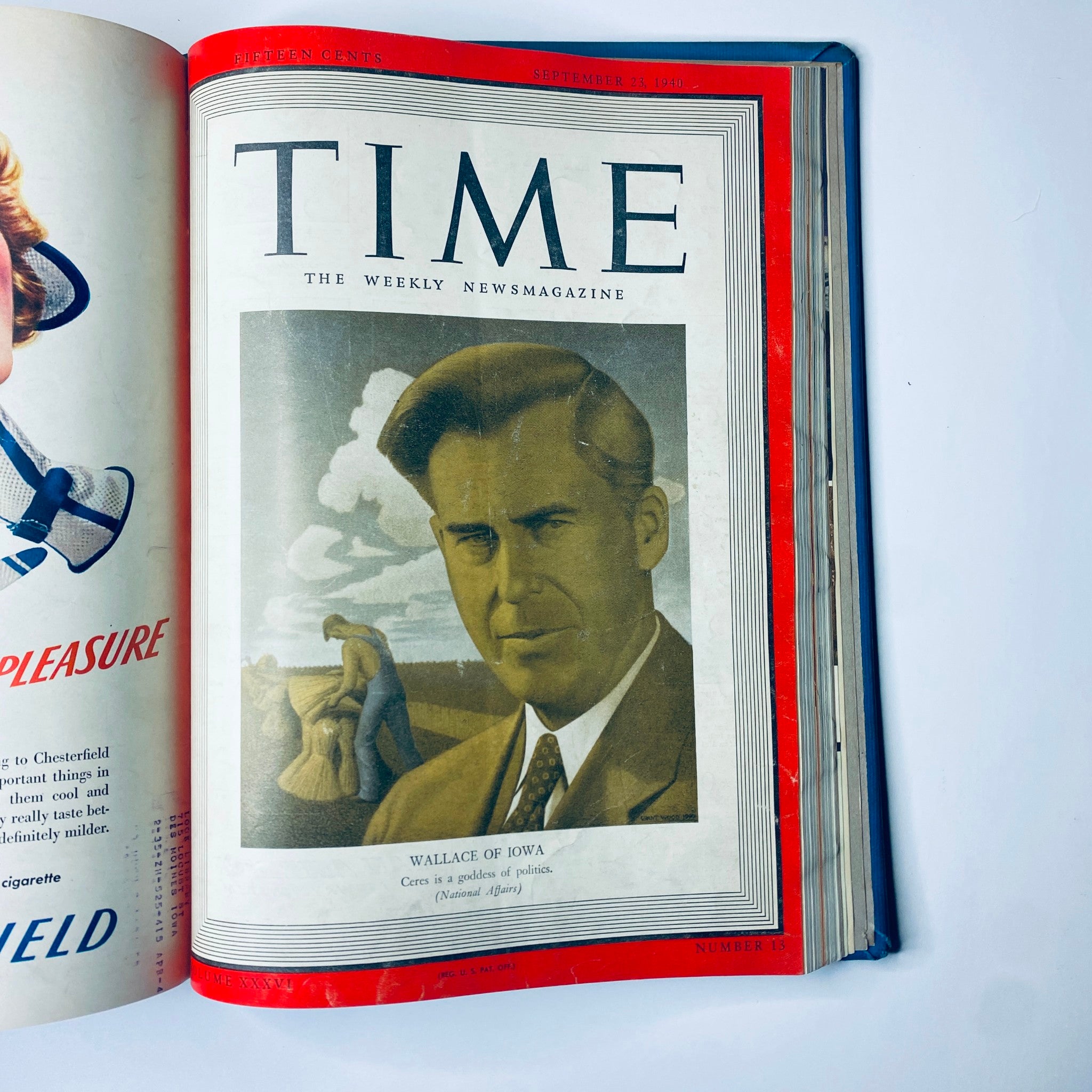 Time Magazine Library Bound July 1, 1940 - September 30, 1940 Winston Churchill, presenting Henry A. Wallace of Iowa on the cover, dated September 23, 1940.