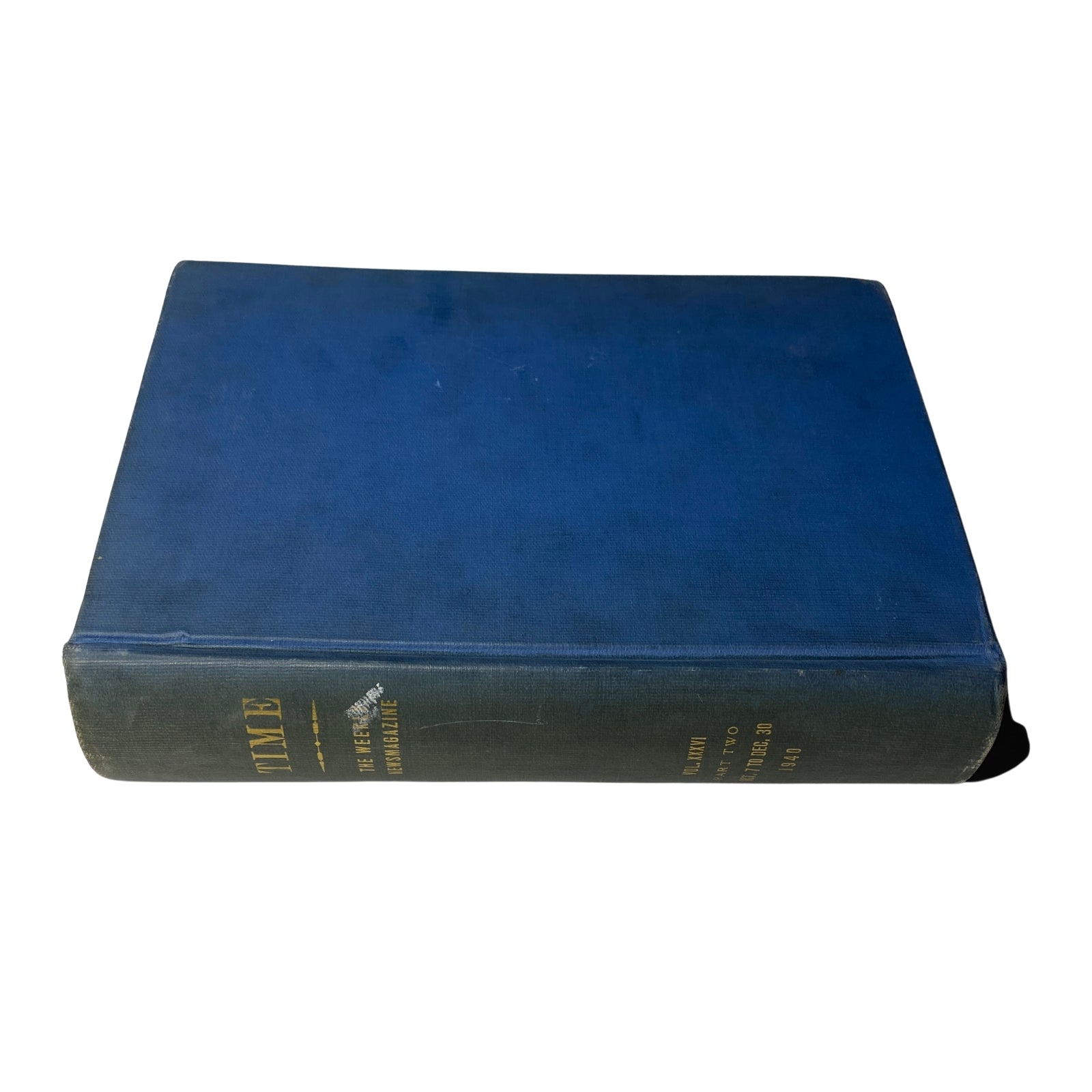 Side view of Time Magazine Library Bound Weekly, covering the period from October 7 to December 30, 1940, emphasizing the collection's binding and spine details.