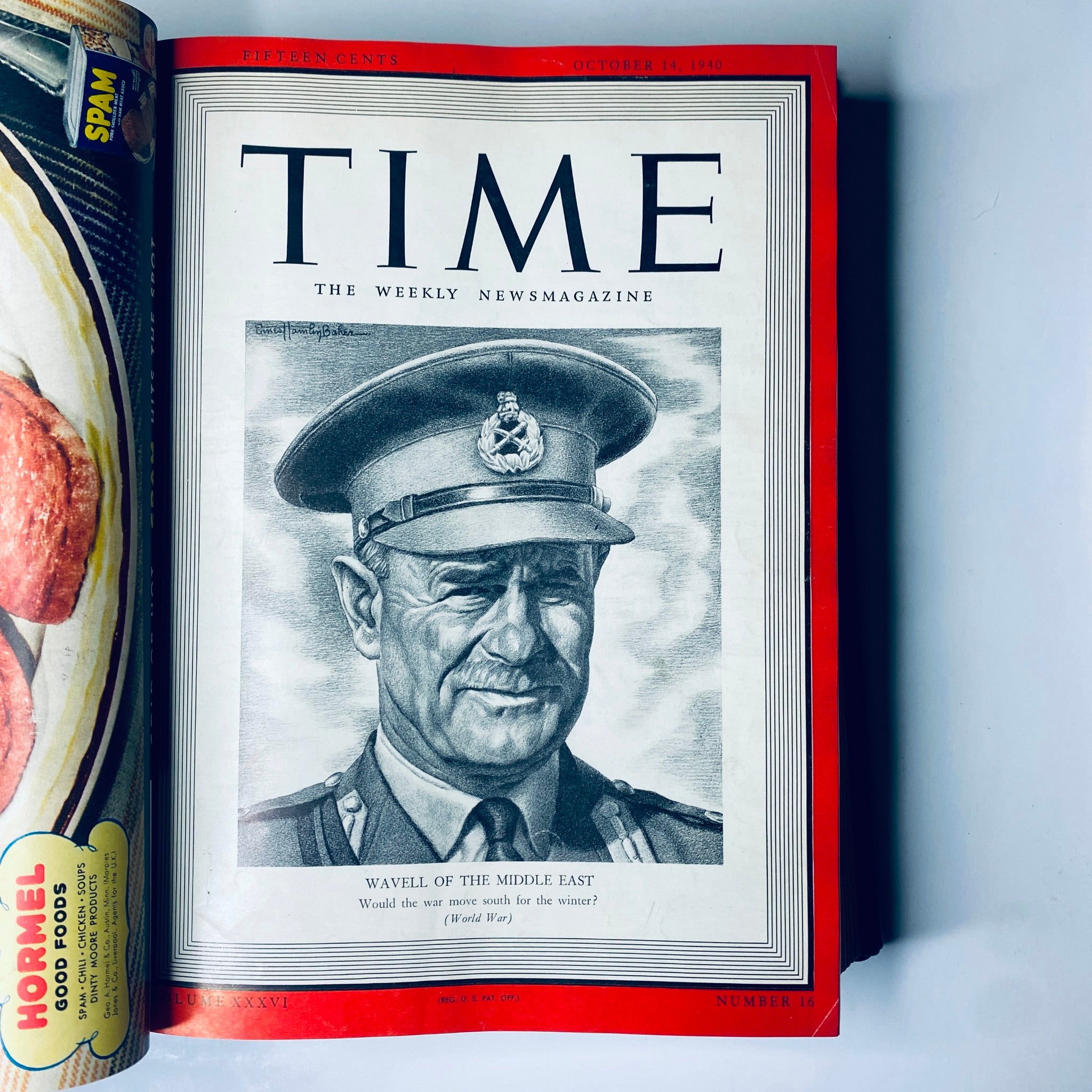 Time Magazine Library Bound Weekly October 7, 1940 - December 30, 1940 featuring a portrait cover of General Archibald Wavell, titled 'Wavell of the Middle East'.