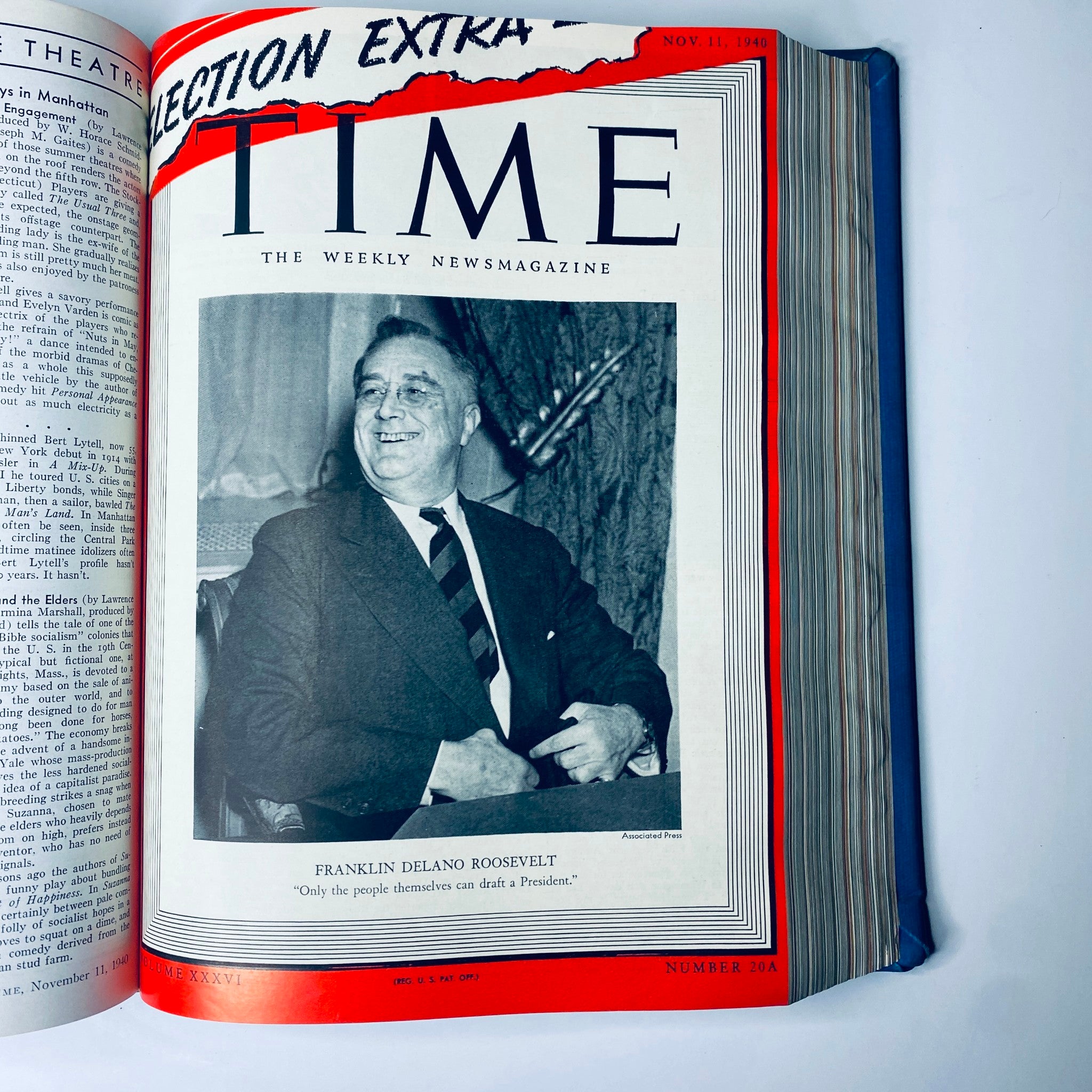 Time Magazine Library Bound Weekly October 7, 1940 - December 30, 1940 presenting Franklin Delano Roosevelt on the cover with the quote 'Only the people themselves can draft a President.'