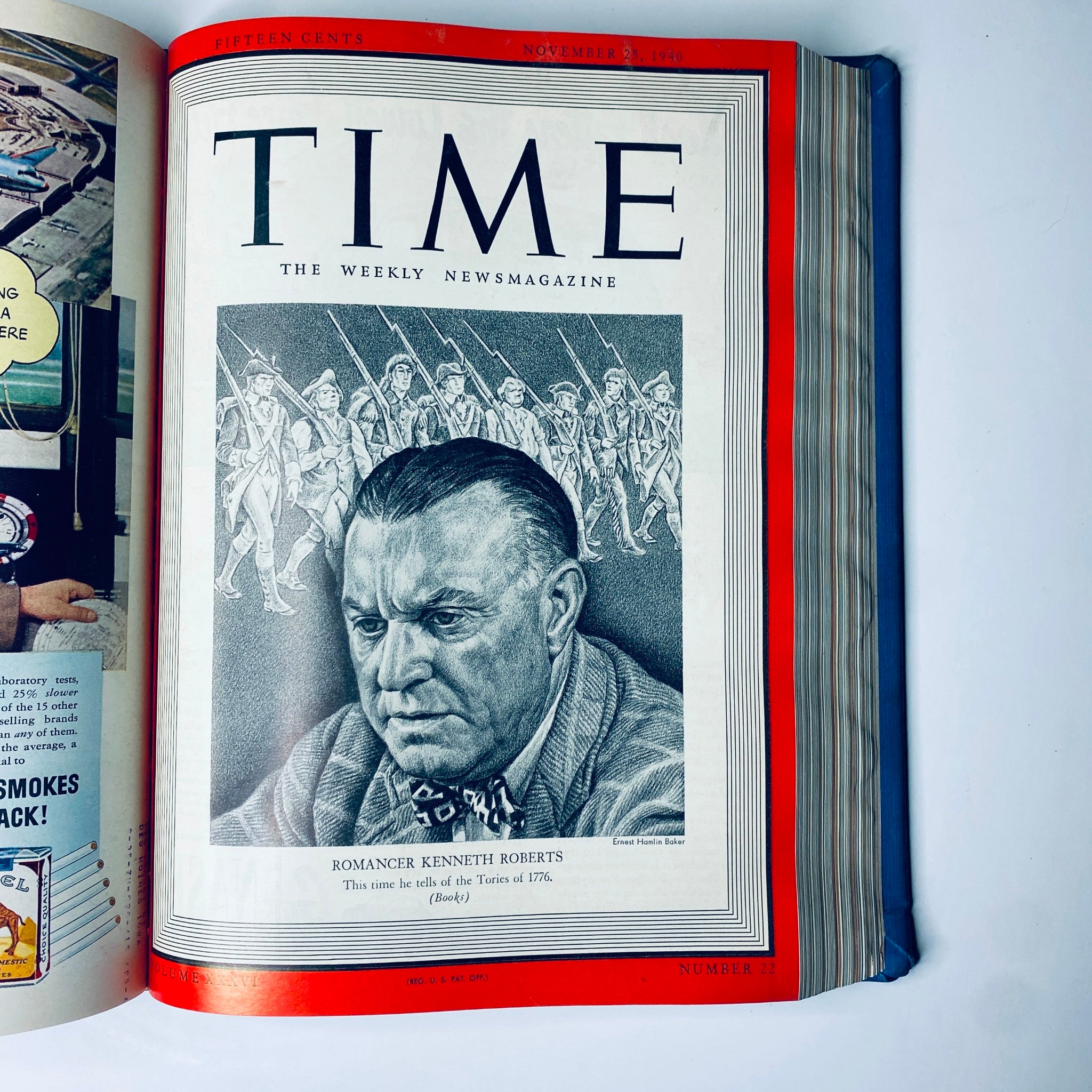 Cover of Time Magazine Library Bound Weekly, featuring a portrait of Kenneth Roberts, author and historical novelist, published on November 25, 1940.