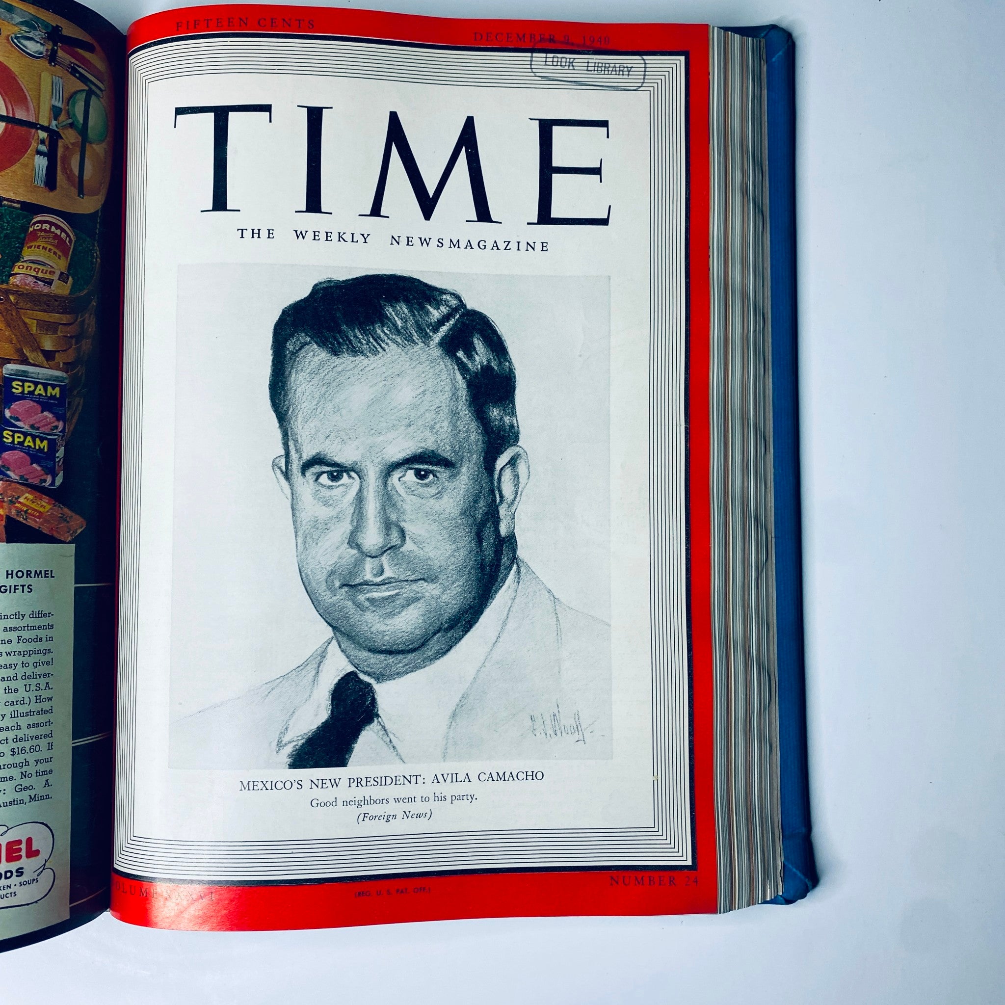 Cover of Time Magazine Library Bound Weekly, showcasing Manuel Ávila Camacho, the new President of Mexico, published on December 9, 1940.