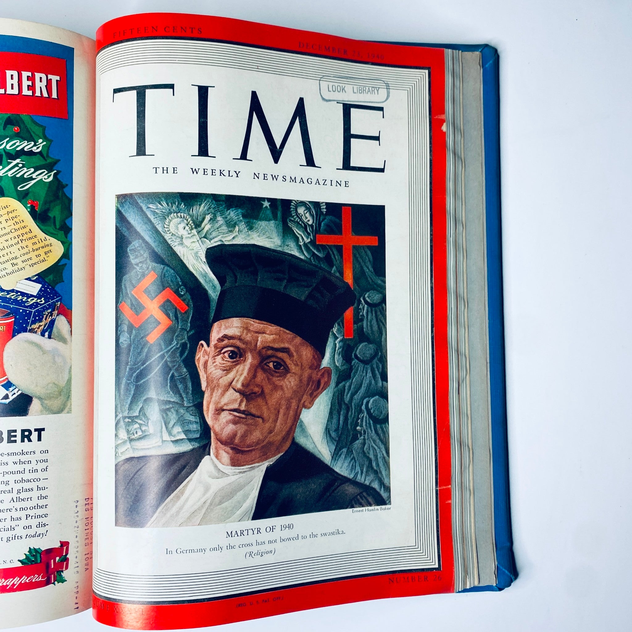 Cover of Time Magazine Library Bound Weekly, illustrating a martyr of 1940 amidst Nazi symbols, published on December 23, 1940.