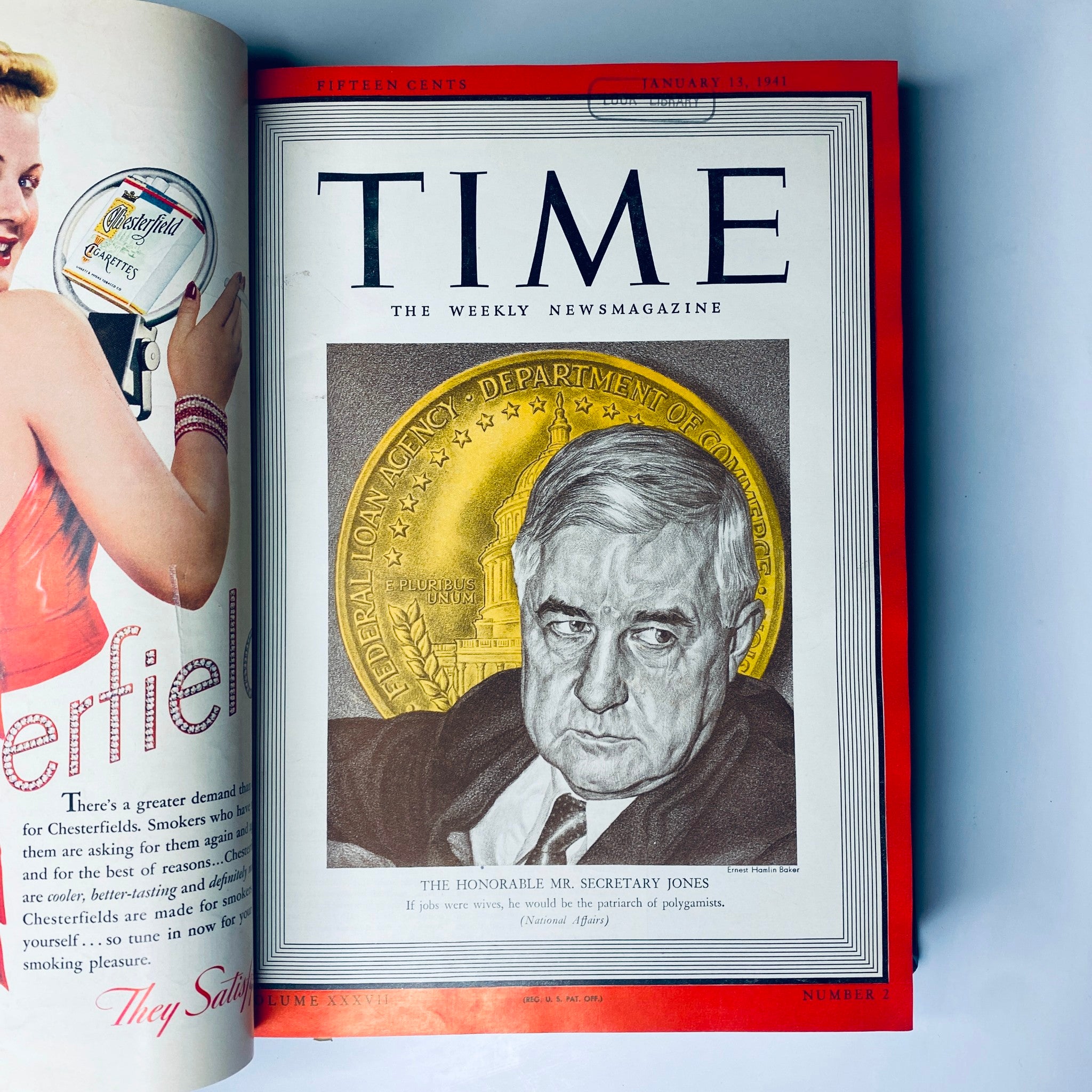 Cover of Time Magazine from January 13, 1941, featuring 'The Honorable Mr. Secretary Jones.' part of Library Bound collection.