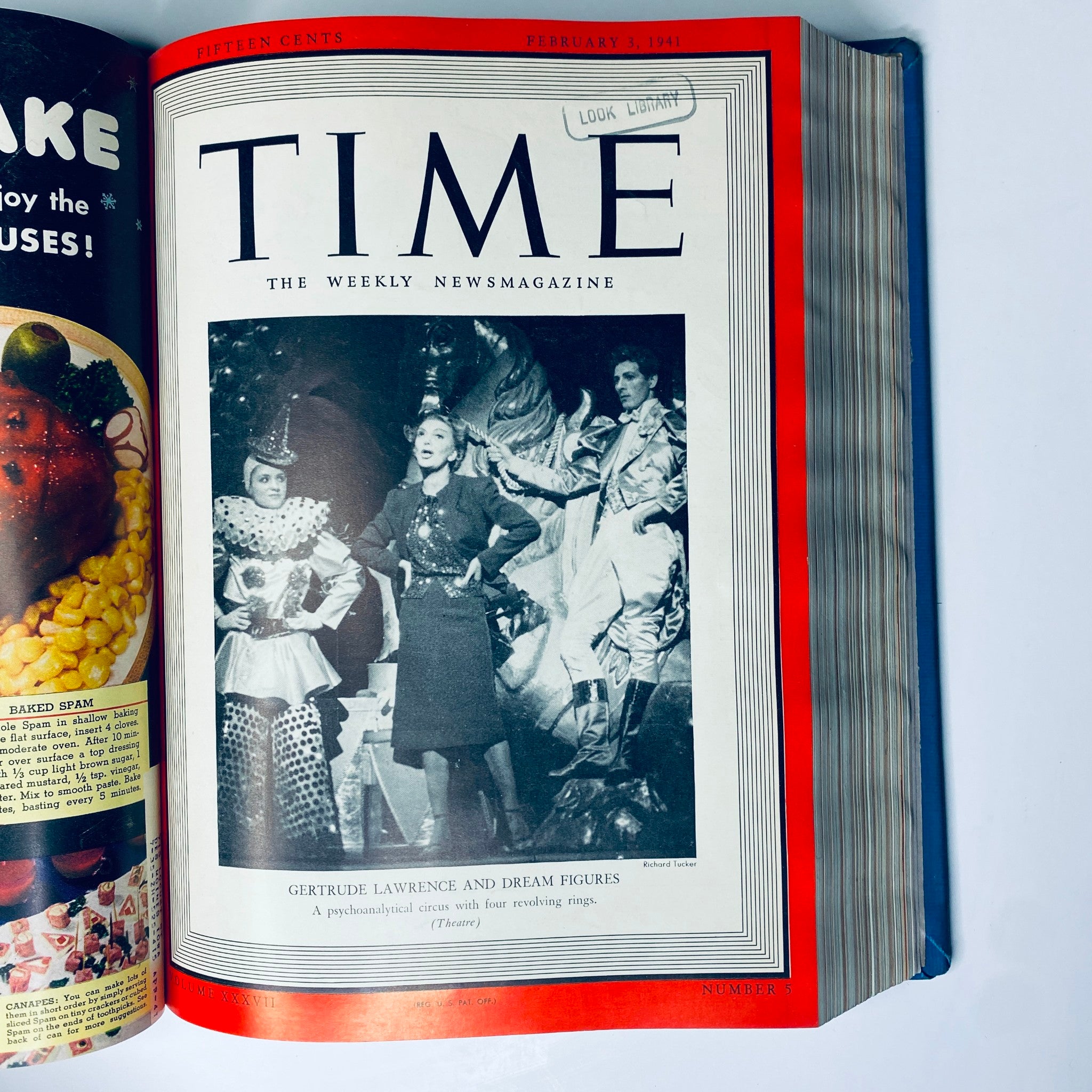 Time Magazine cover from February 3, 1941, featuring Gertrude Lawrence and Dream Figures in a theatrical setting, included in the Time Magazine Library Bound edition January 6 - March 31, 1941.
