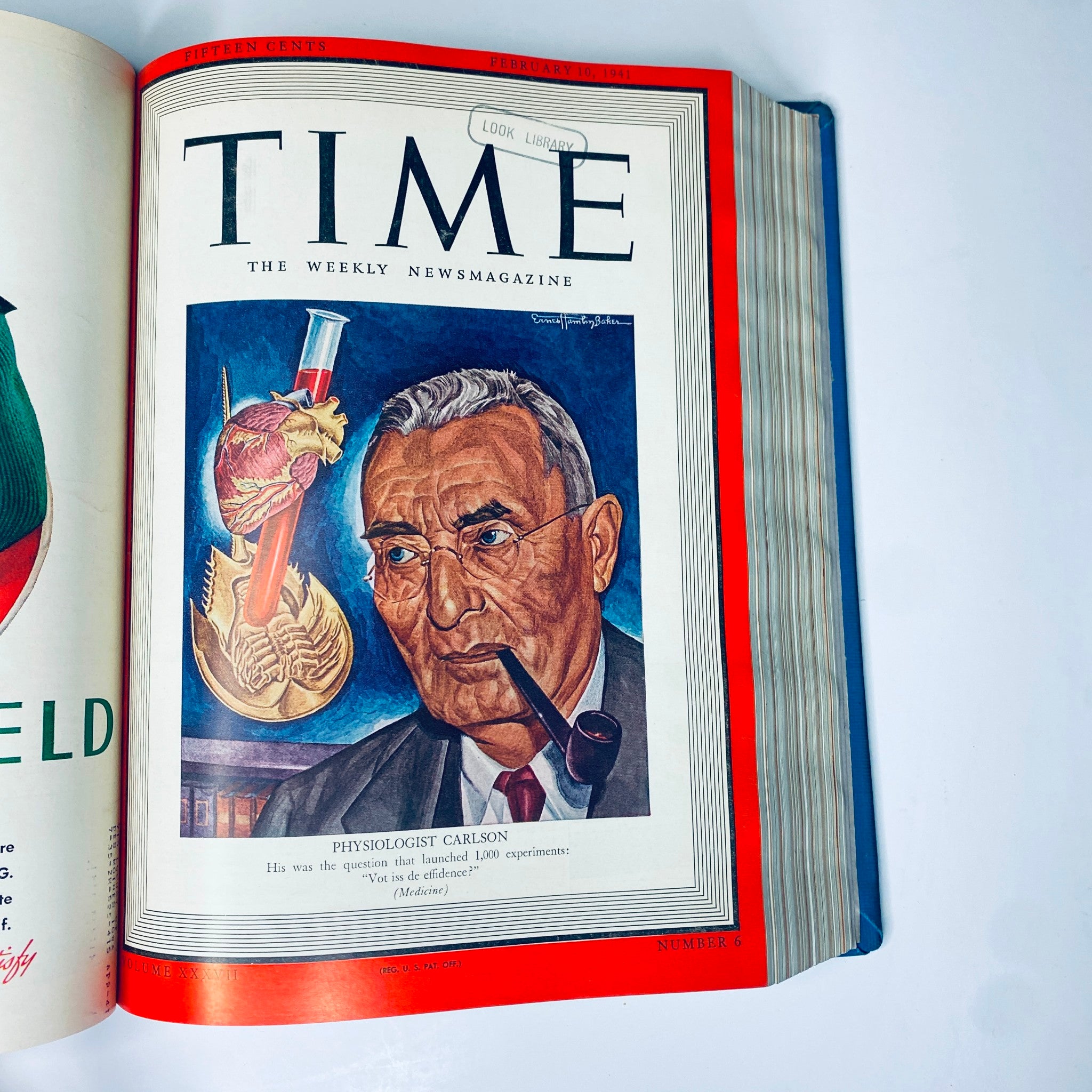Time Magazine cover from February 10, 1941, showcasing Physiology Dr. Anton Julius Carlson, part of the Time Magazine Library Bound January 6 - March 31, 1941.