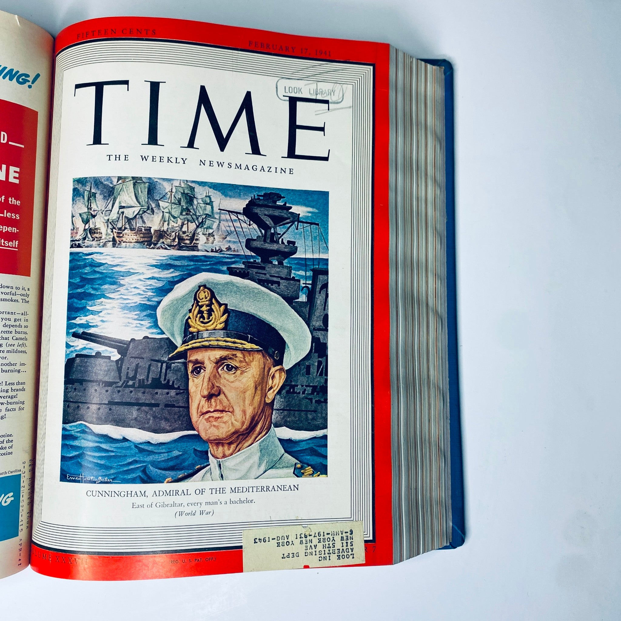 Time Magazine cover from February 17, 1941, highlighting Admiral Andrew Browne Cunningham of the Mediterranean Fleet, featured in the Time Magazine Library Bound January 6 - March 31, 1941.