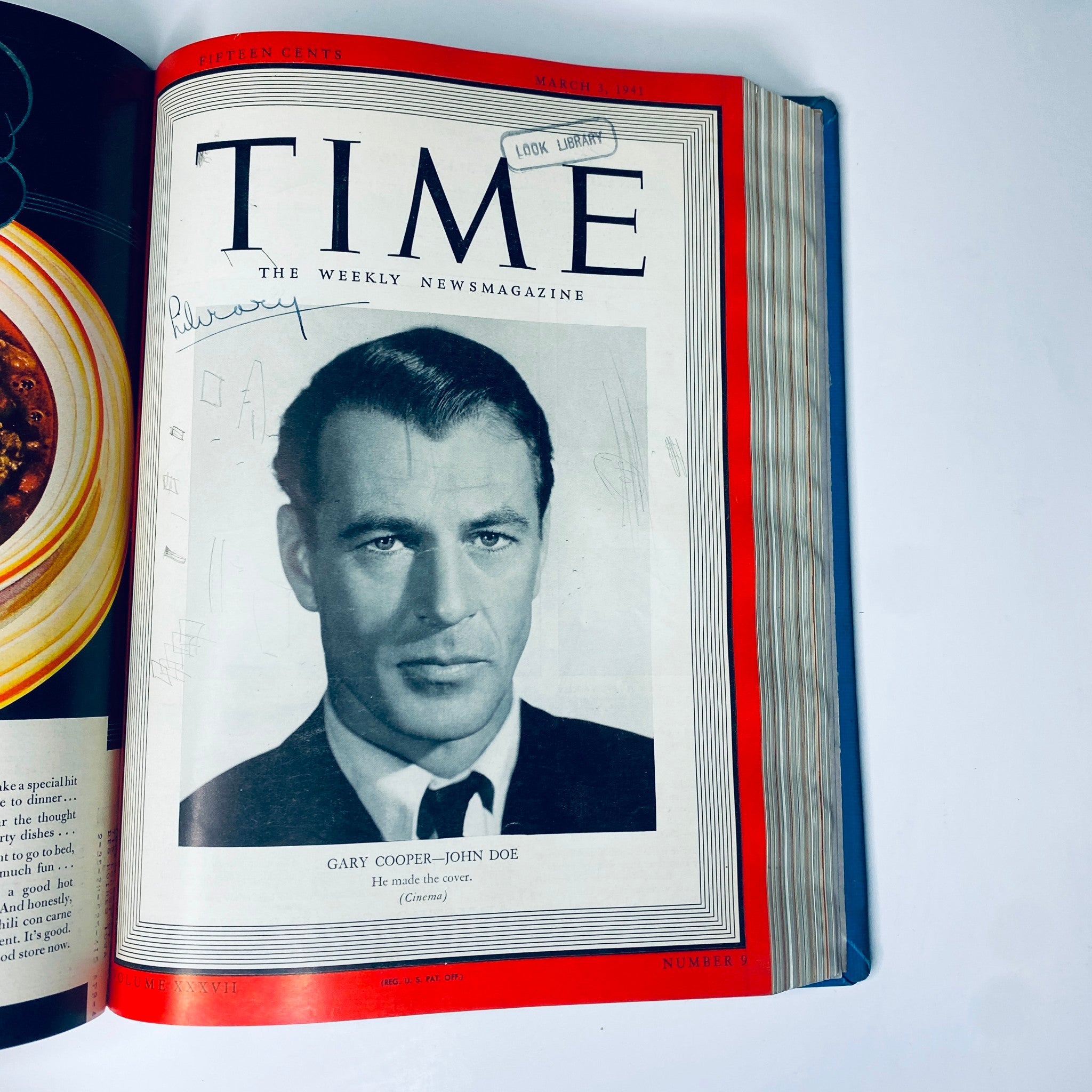 Time Magazine cover from March 3, 1941, presenting Gary Cooper for the film John Doe, included in the Time Magazine Library Bound January 6 - March 31, 1941.