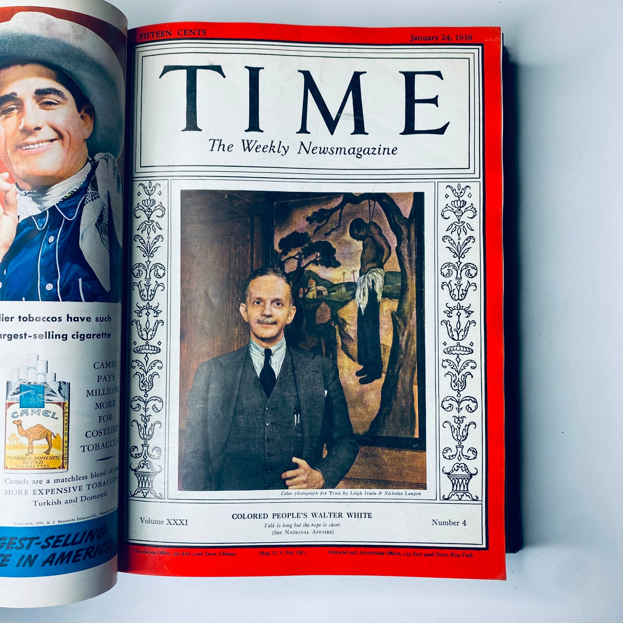 Cover page of Time Magazine dated January 24, 1938, featuring Walter White with the title 'Time Magazine Library Bound January 3, 1938 - March 28, 1938 Frank Lloyd Wright'.