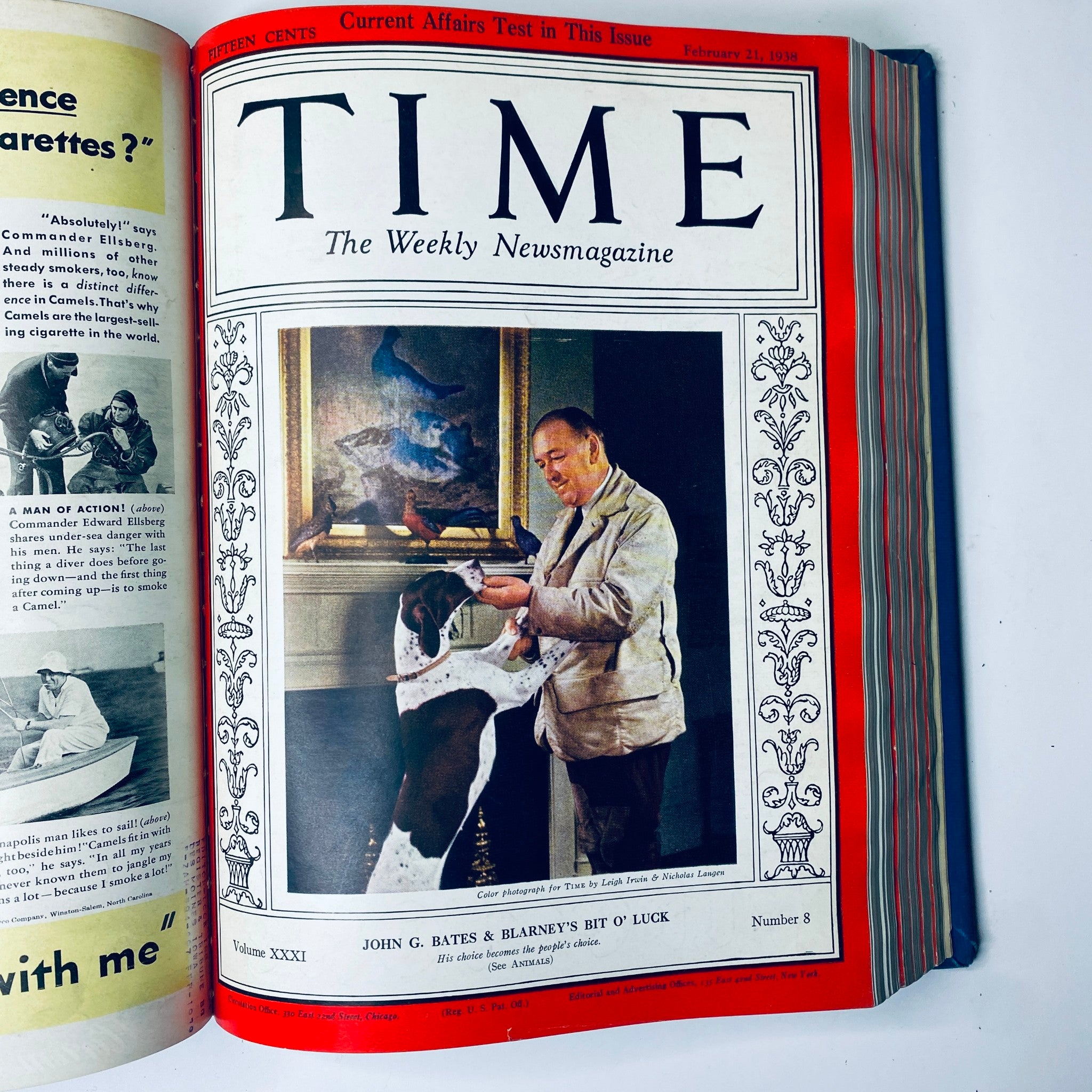 Time Magazine cover presenting John G. Bates and Blarney's Bit O' Luck from February 21, 1938, part of the Time Magazine Library Bound series from January 3 to March 28, 1938.