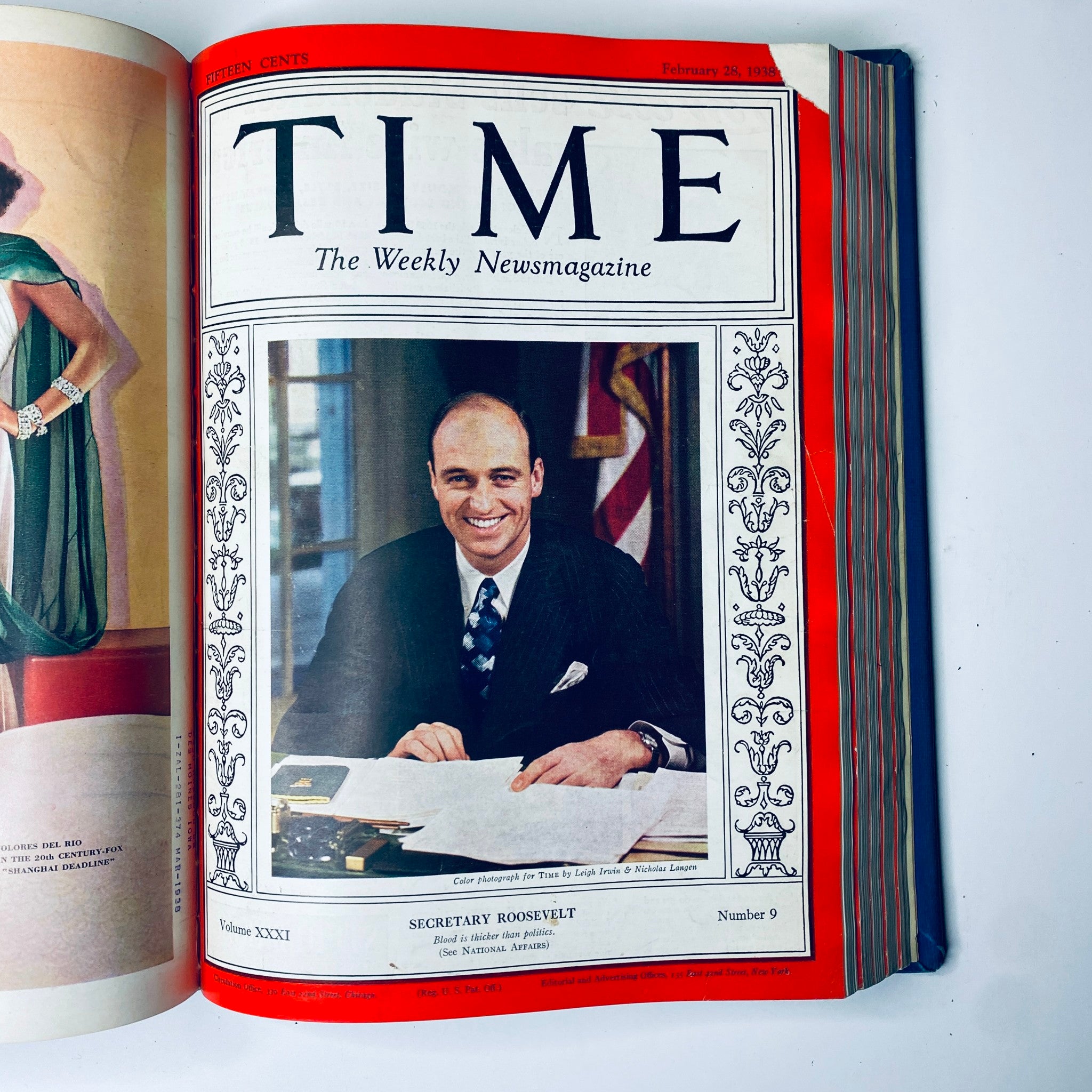 Time Magazine cover showcasing Secretary Roosevelt from February 28, 1938, featured in the Time Magazine Library Bound collection from January 3 to March 28, 1938.