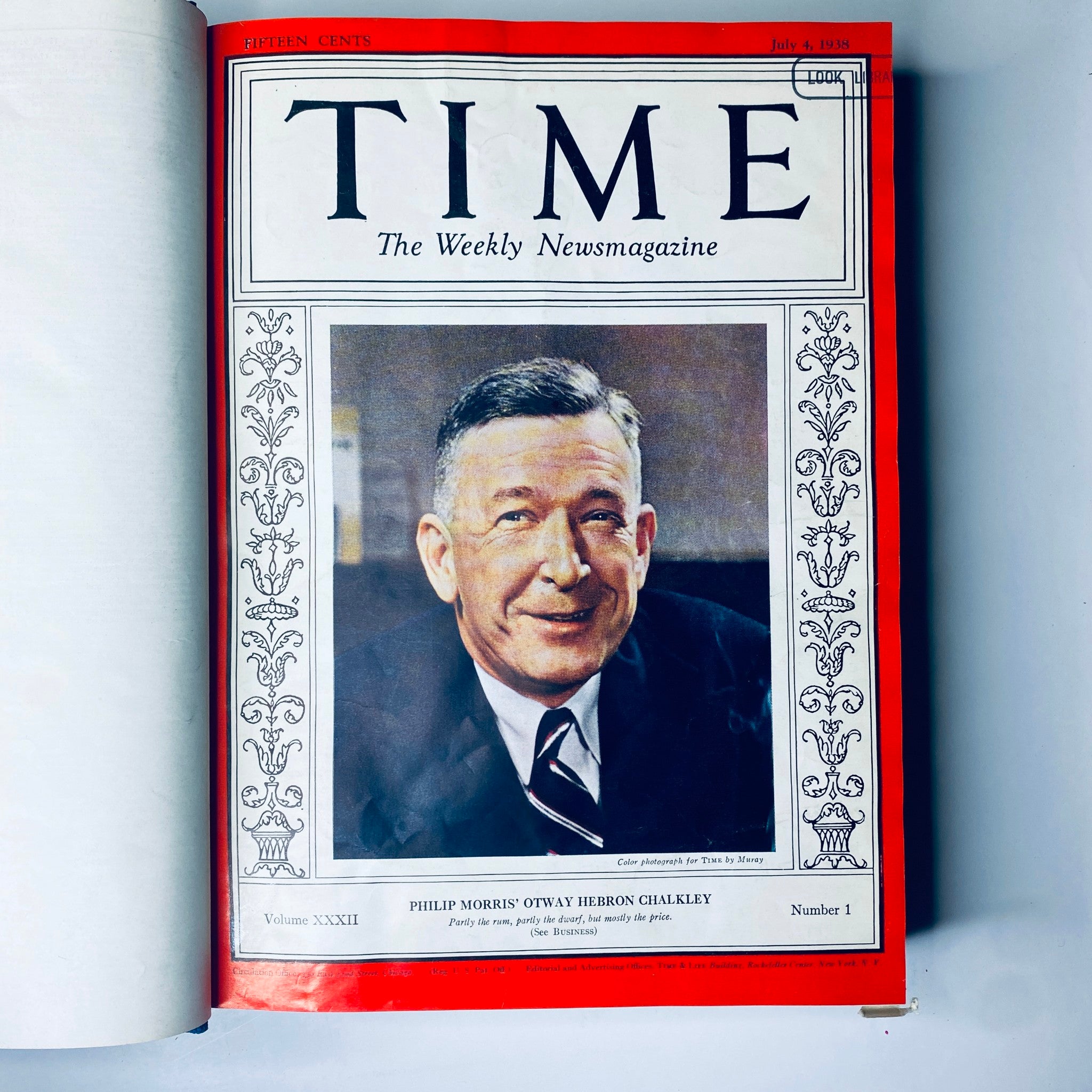 Cover of Time Magazine Library Bound Weekly July 4, 1938 featuring Philip Morris’ Otway Hebron Chalkley.