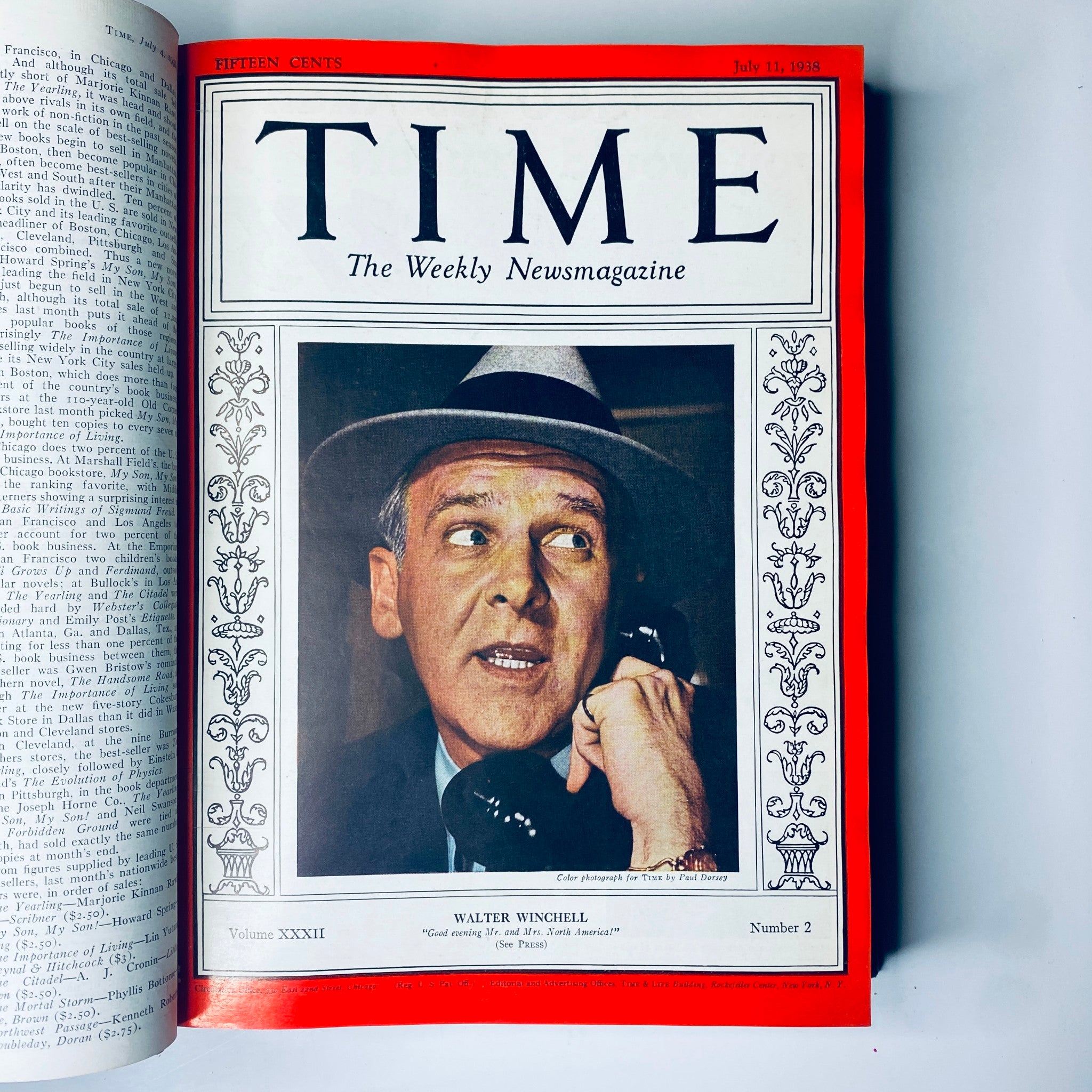 Cover of Time Magazine Library Bound Weekly July 11, 1938 featuring Walter Winchell.