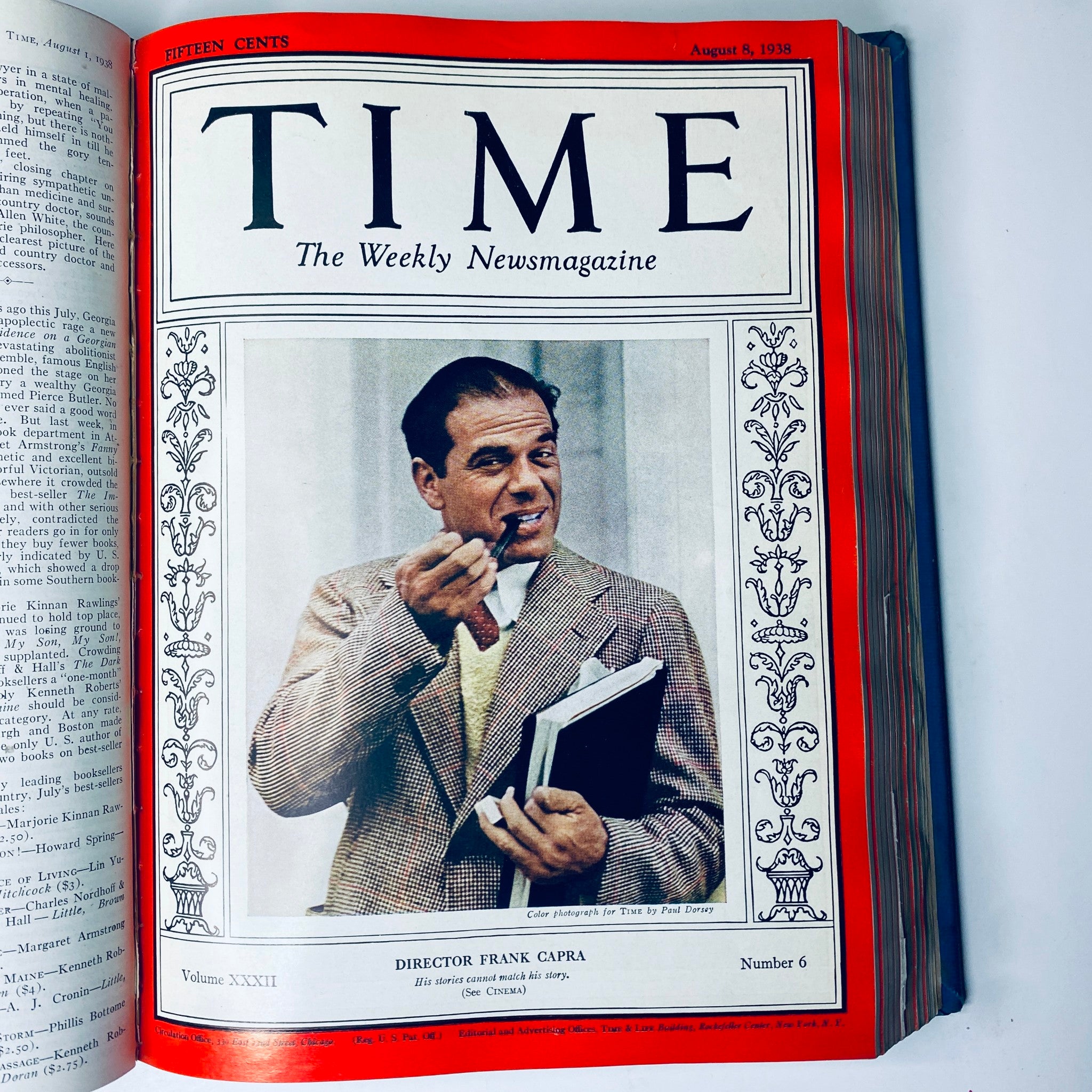 Cover of Time Magazine Library Bound Weekly August 8, 1938 featuring Director Frank Capra.