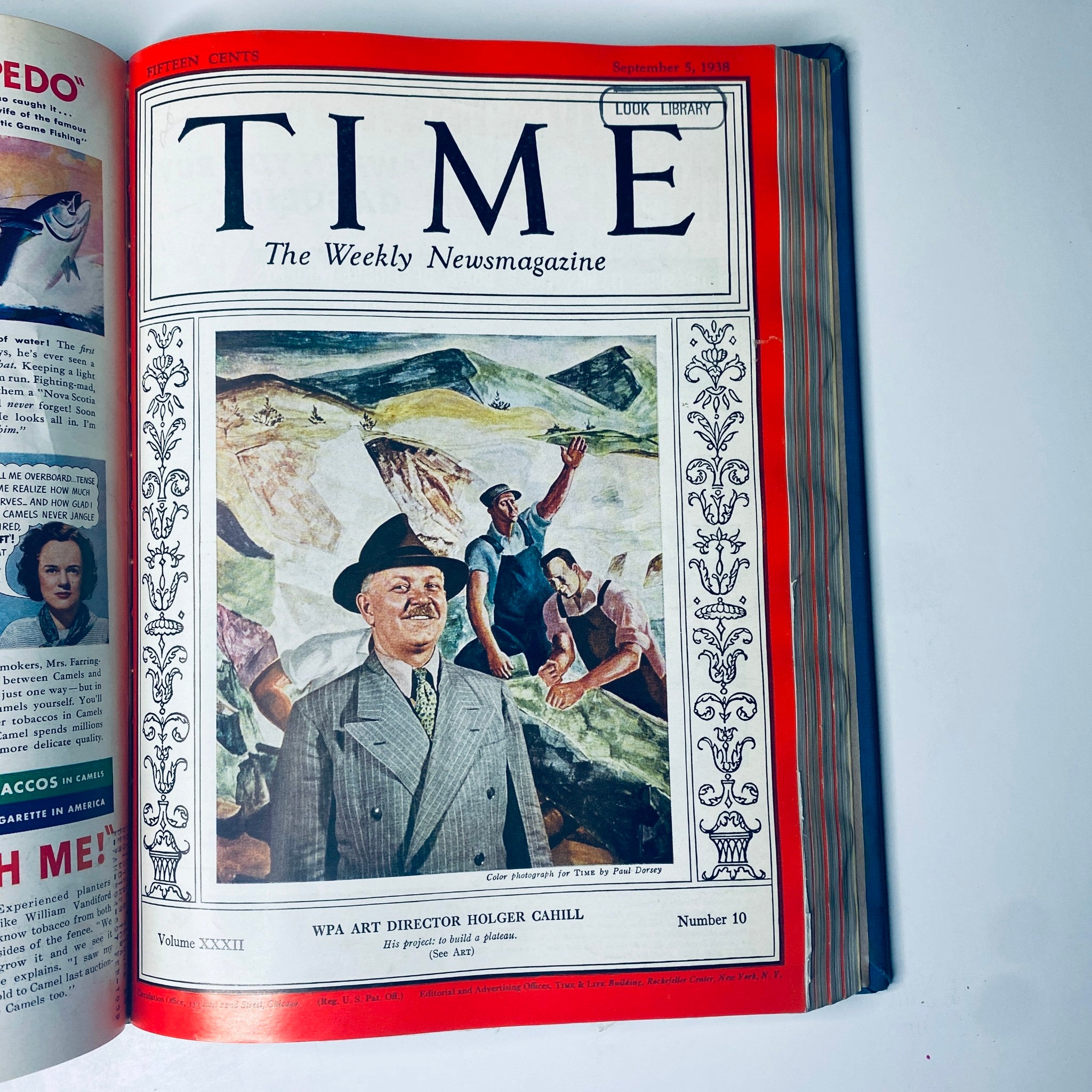 Time Magazine Library Bound Weekly Issue from September 5, 1938 featuring WPA Art Director Holger Cahill on the cover.