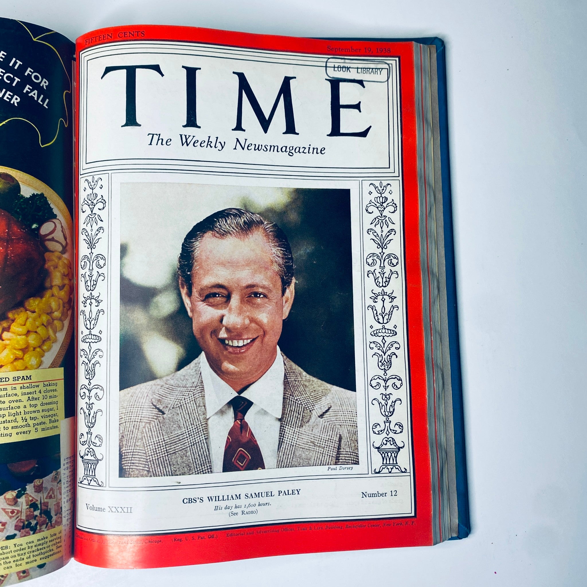 Cover of Time Magazine dated September 19, 1938, featuring CBS's William S. Paley, part of the Time Magazine Library Bound Weekly July 3, 1938 - September 26, 1938.