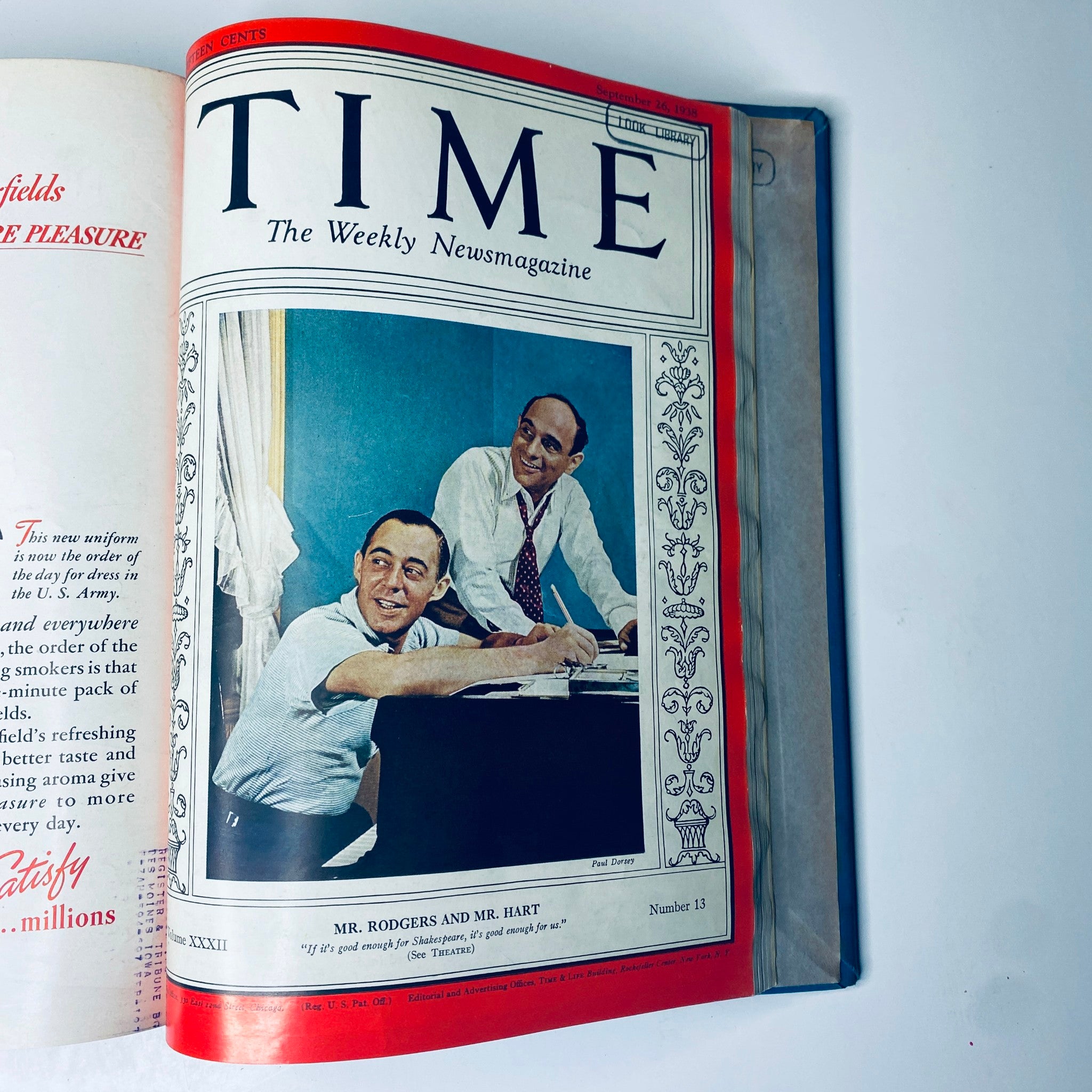 Cover of Time Magazine dated September 26, 1938, showcasing Mr. Rodgers and Mr. Hart, from the Time Magazine Library Bound Weekly July 3, 1938 - September 26, 1938.