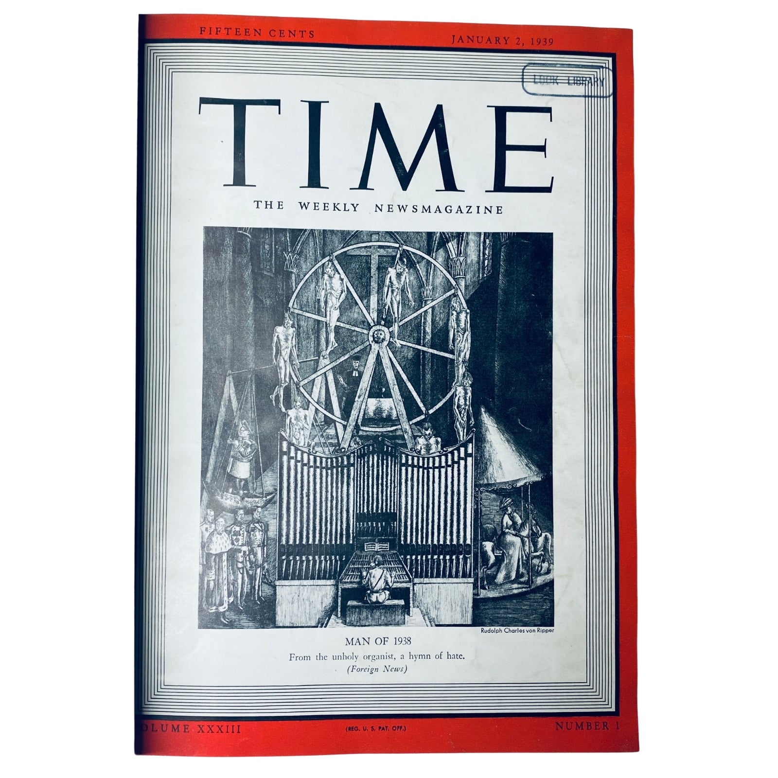 Cover of Time Magazine Library Bound from January 2, 1939, featuring the headline 'Man of 1938' and an illustration reflecting the political climate, relevant to the collection of Adolf Hitler Man of the Year.