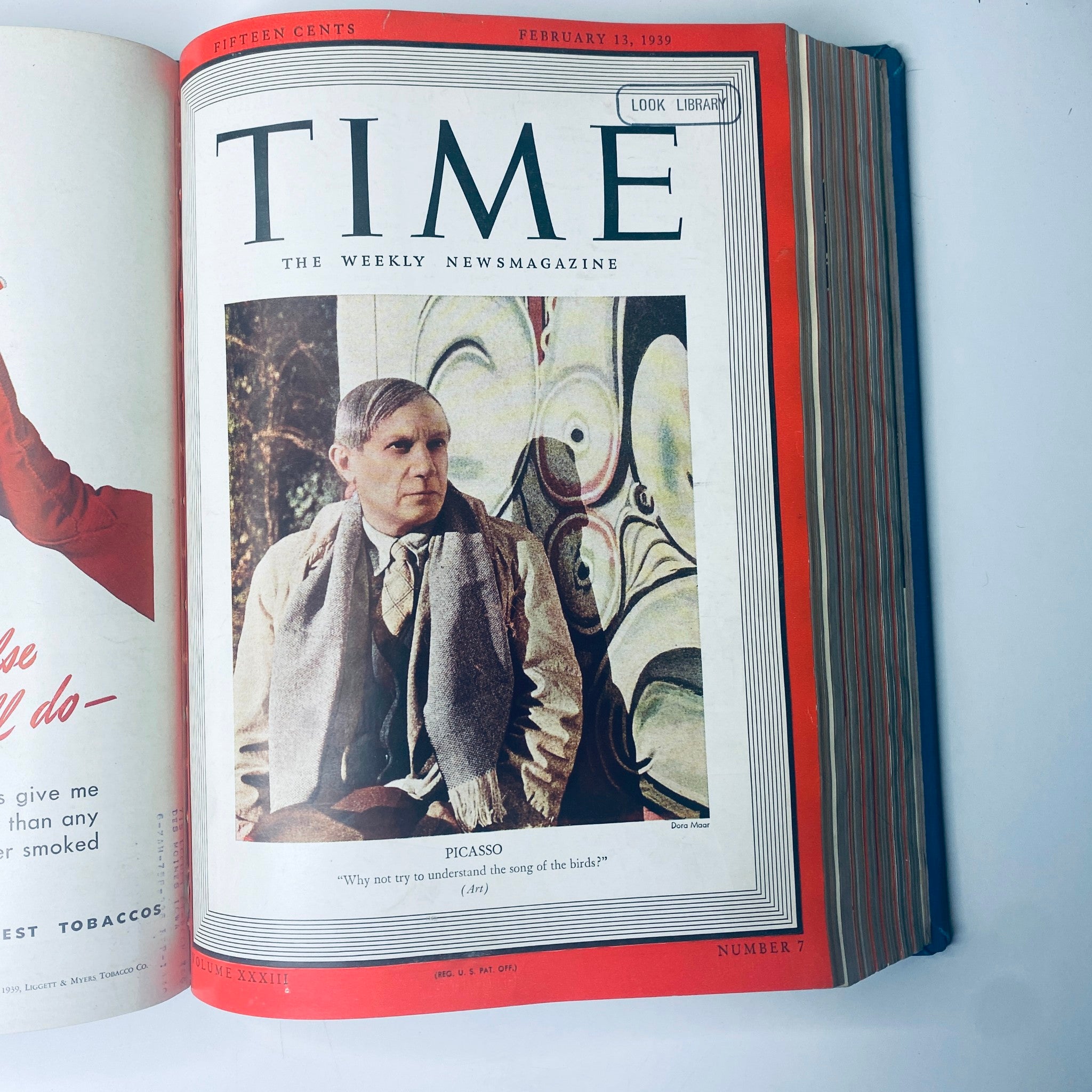 Time Magazine cover showcasing Pablo Picasso, dated February 13, 1939, exploring art and creativity, part of 'Time Library Bound January- March 27, 1939 Adolf Hitler Man of the Year.'