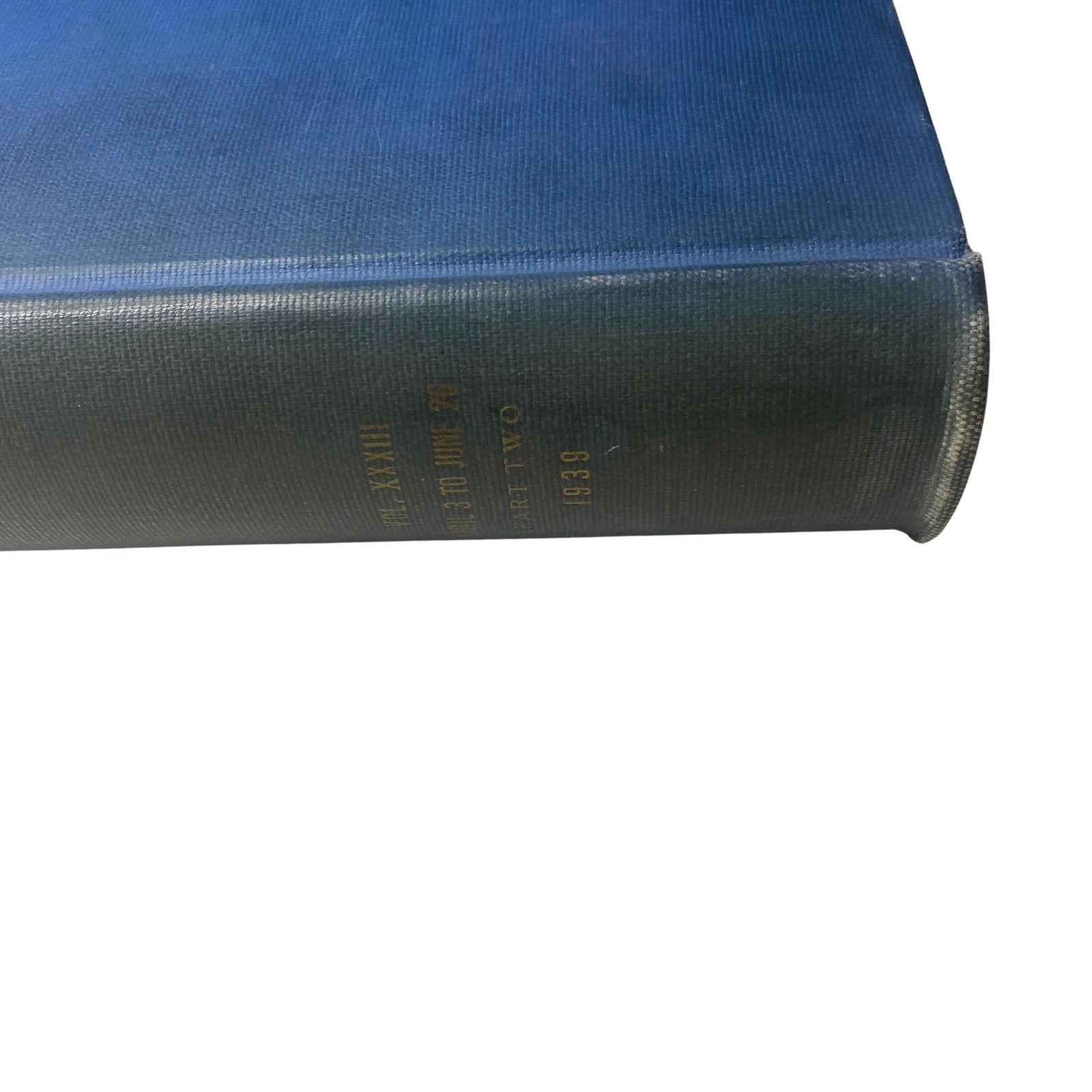 Close-up of the spine of the library bound volume of Time Magazine titled 'Time Magazine Library Bound April-June 26, 1939 Hitler’s Heinrich Himmler', indicating the year 1939.