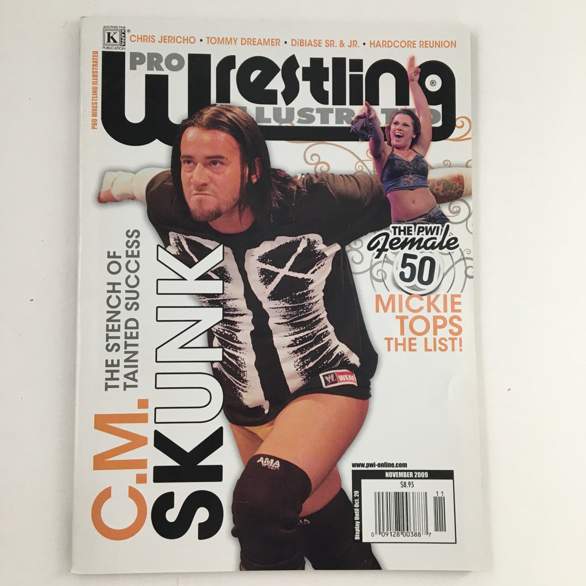Cover of Pro Wrestling Illustrated November 2009 featuring C.M. Skunk and Mickie James, highlighting Skunk's wrestling success and listing Mickie among the top female wrestlers.